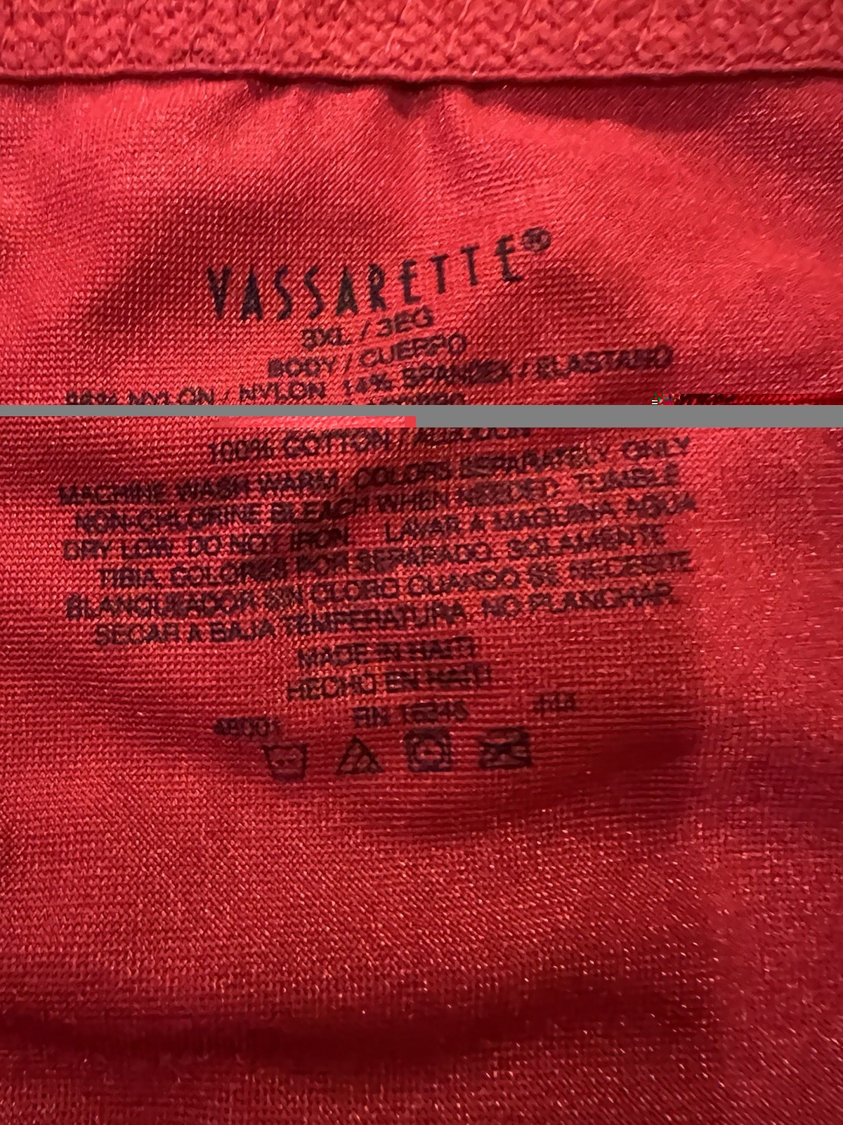 Vassarette VTG Second Skin Stretch Satin High Cut Brief Panty Red 3XL Plus