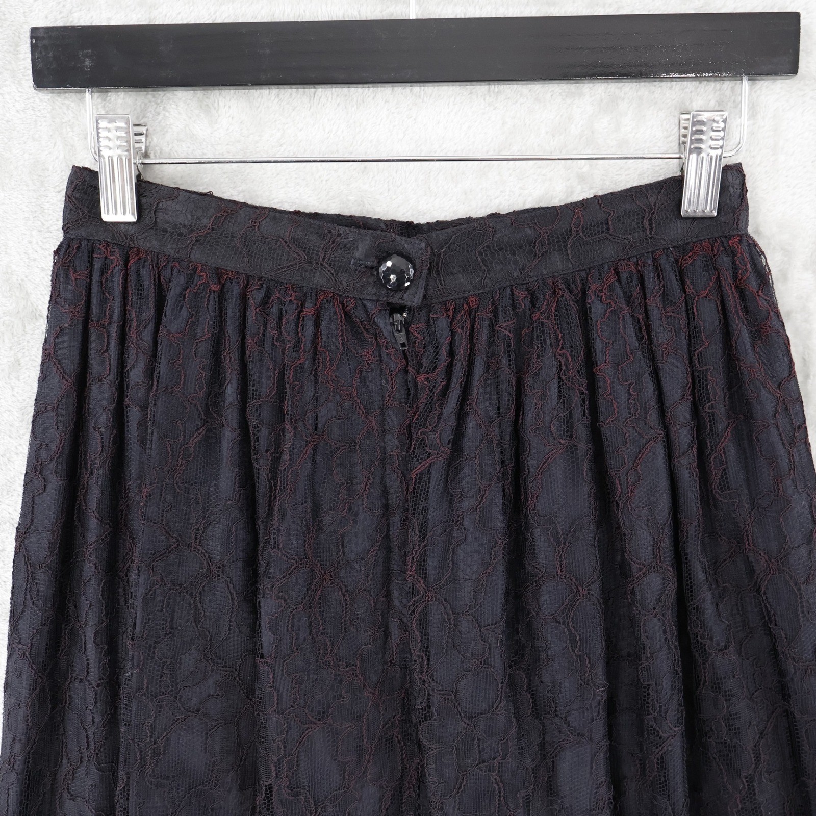 Vintage Lace Midi Skirt Womens 8 Black Dark Red Floral Lined Witchy Whimsigoth