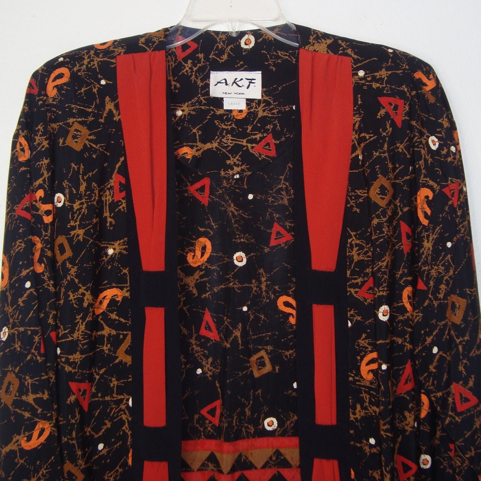 VINTAGE A.K.F. New York Paisley Geo Print Open Jacket Cardigan Kimono Size L