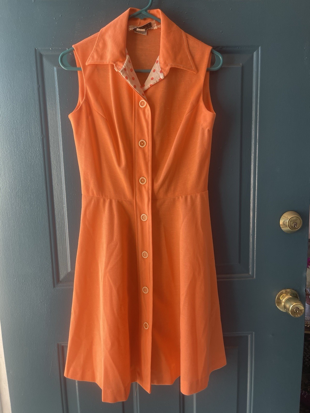 Vintage 70s Haypence Women’s Retro Orange Funky Polka Dot Collar Dress Small