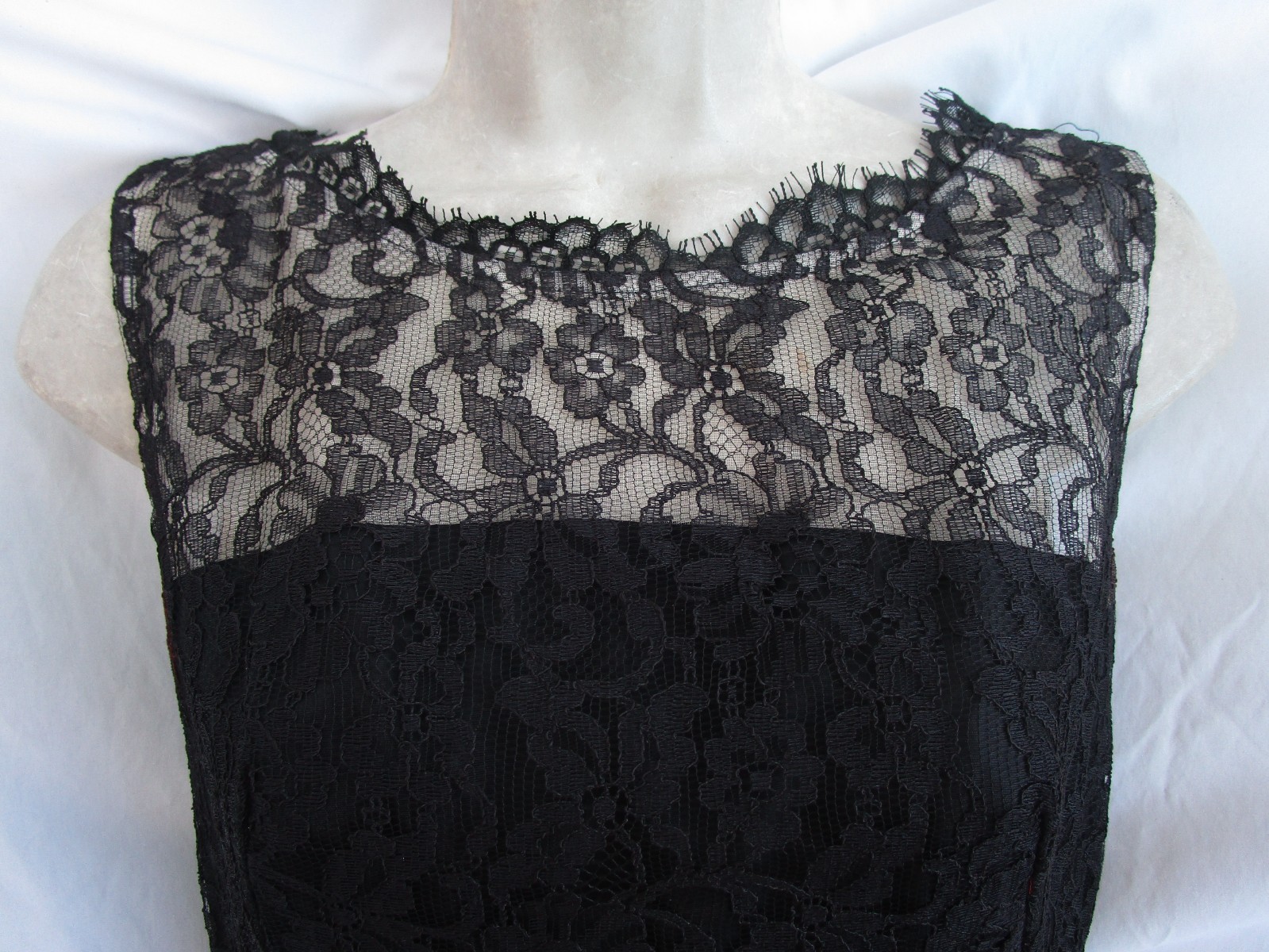 Vtg 60s Another Ann Barry Jr. Black Lace Drop Waist Mod Flapper Party Dress TLC