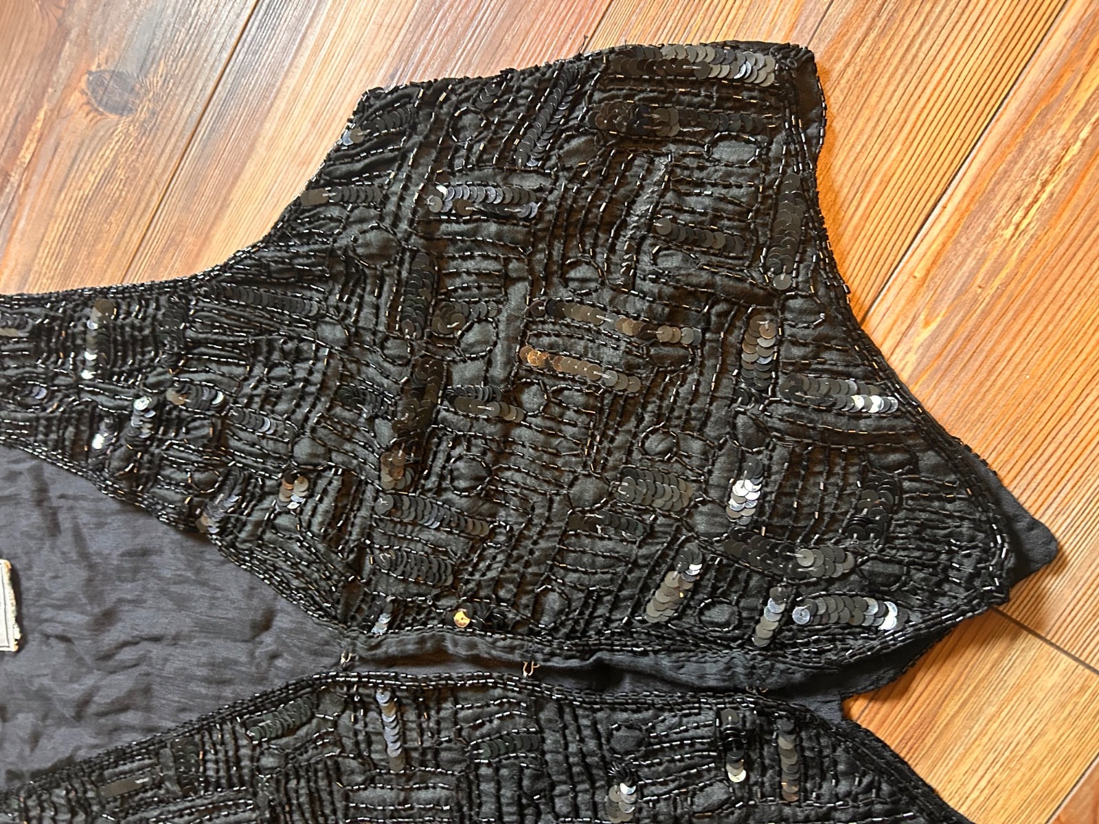 Vintage Crop 80s 90s Y2K Rachna Black Silk Sequined Beaded Vest Small Glam Sexy