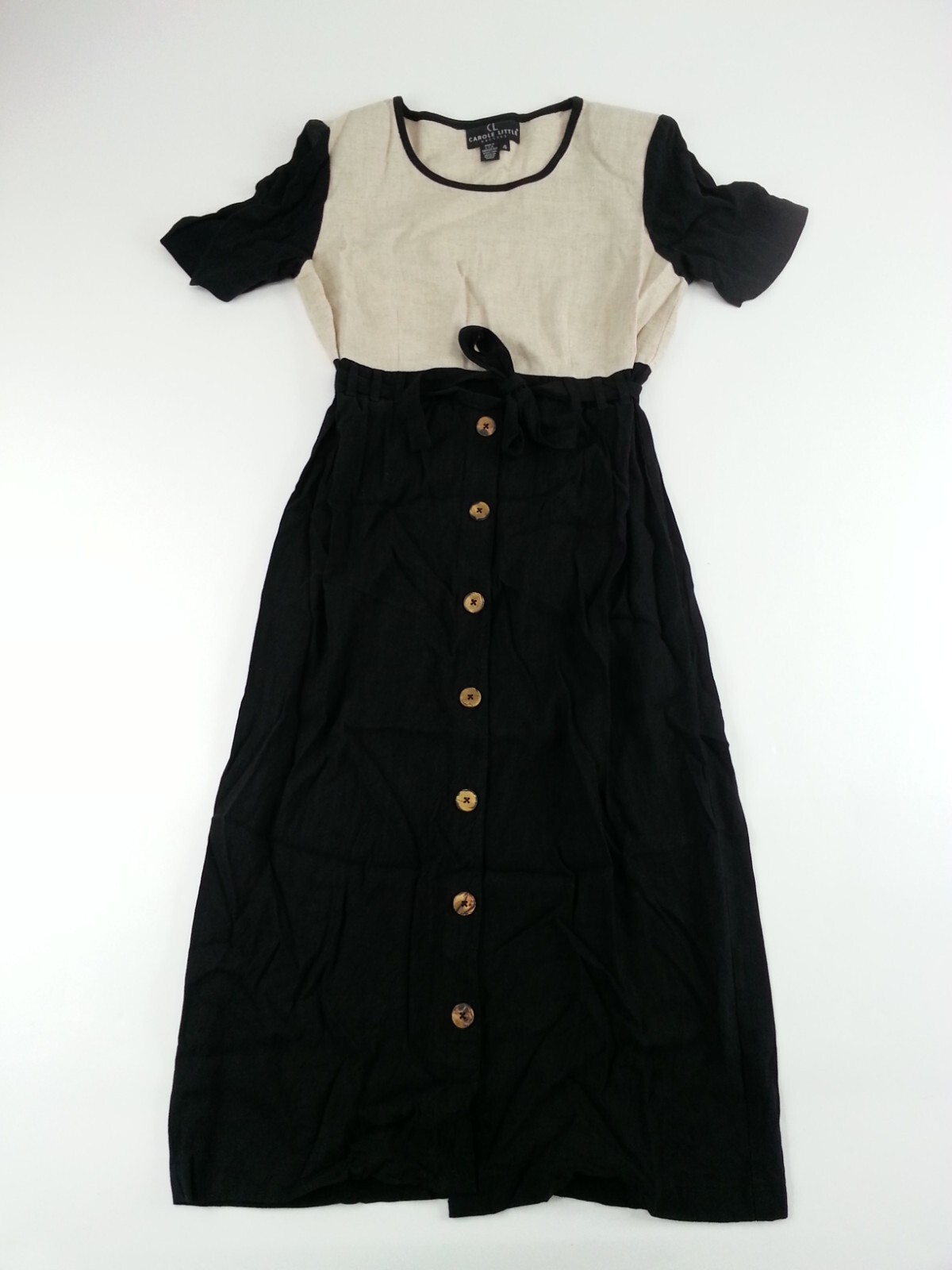 Vintage Carole Little Size 4 Made USA Dress Black Cream Off White Short Sleeve