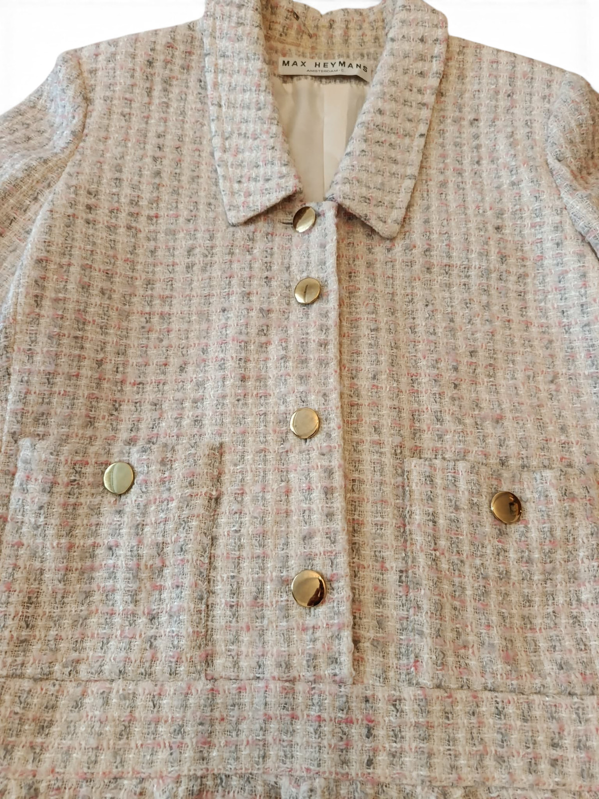 Max Heymans Rare Vintage Haute Couture Tweed Boucle Drop-Waist Flapper Dress M L