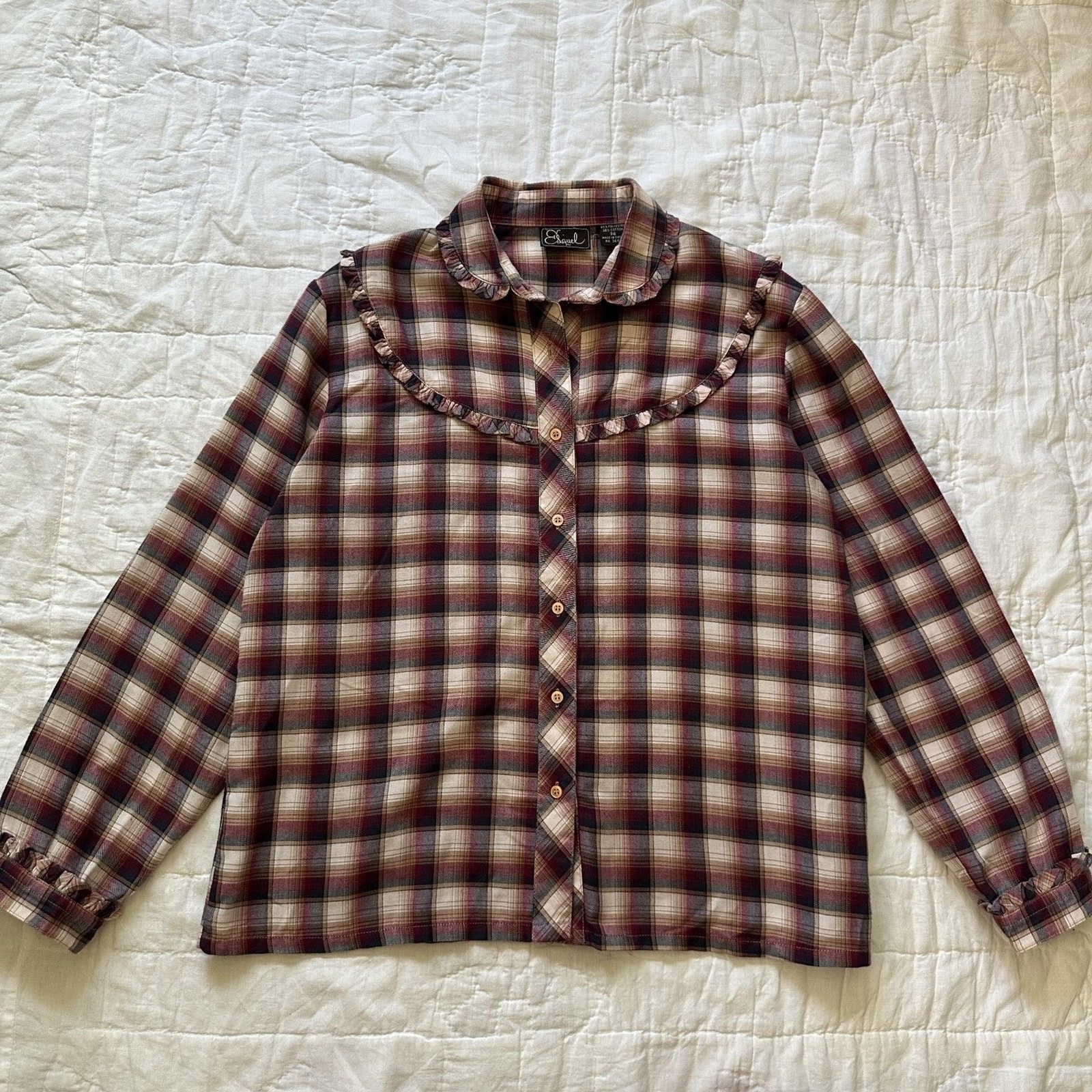VTG 80s Western Cowgirl Country Americana Plaid Shirt Size Medium Long Sleeve