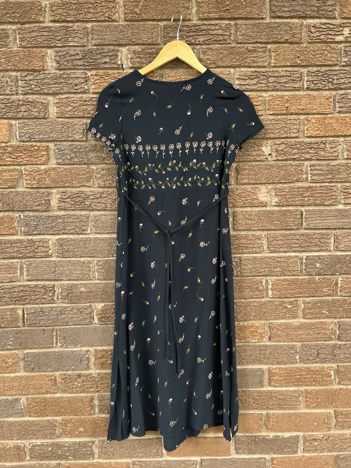 Vintage 90s Grunge Black Floral Midi Dress Size Xsmall USA Made Whimsigoth Goth