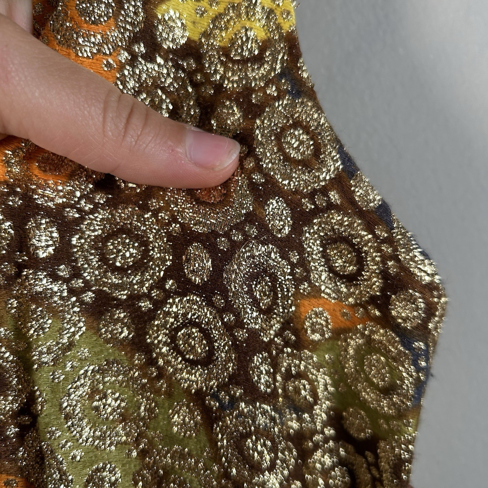 VTG 60s/70s Floral Orange Gold Hippie Psychedelic Long Maxi Dress Hand Made Sz M