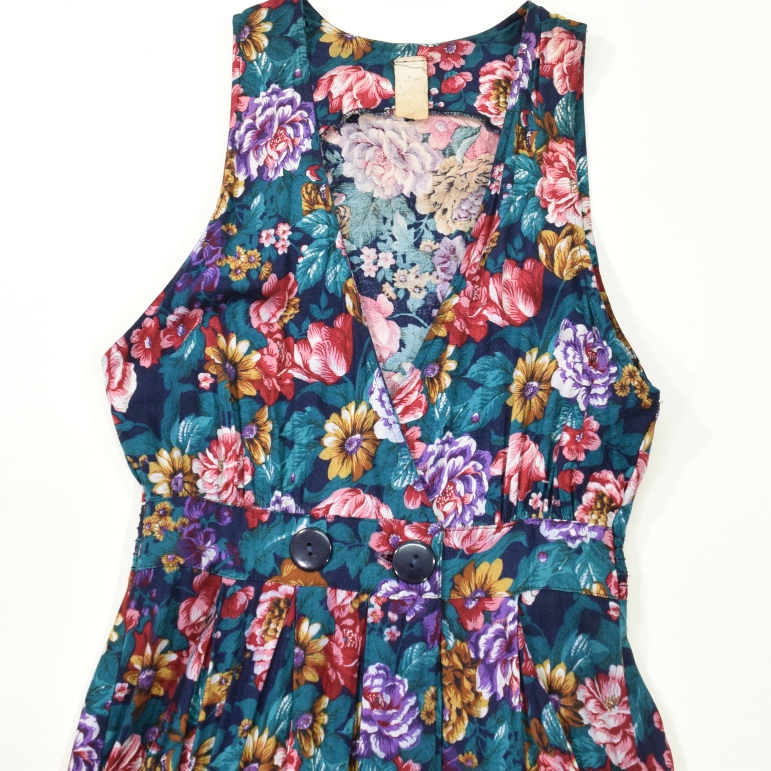 Vintage 80s Floral Midi Dress Cottagecore Cotton Wrap Dress w/ Pockets