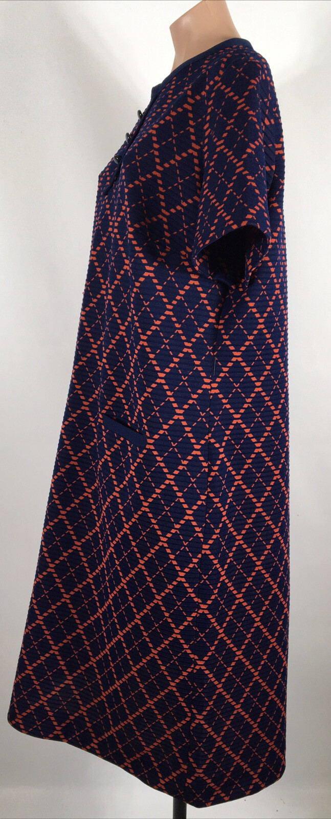 Vintage 60s 70s Meera Brooke Shift Rayon Dress Blue Red Textured Mod GOGO L/XL