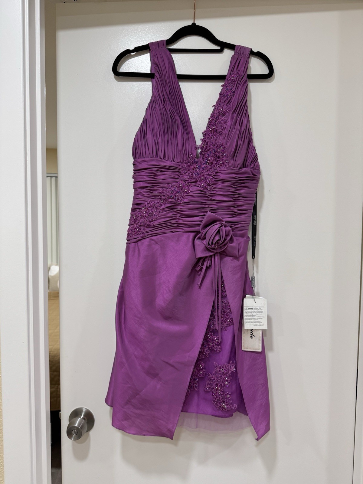 NWT Vintage Interlude USA Beaded Flower Purple Mini Evening Dress Size 6 Small