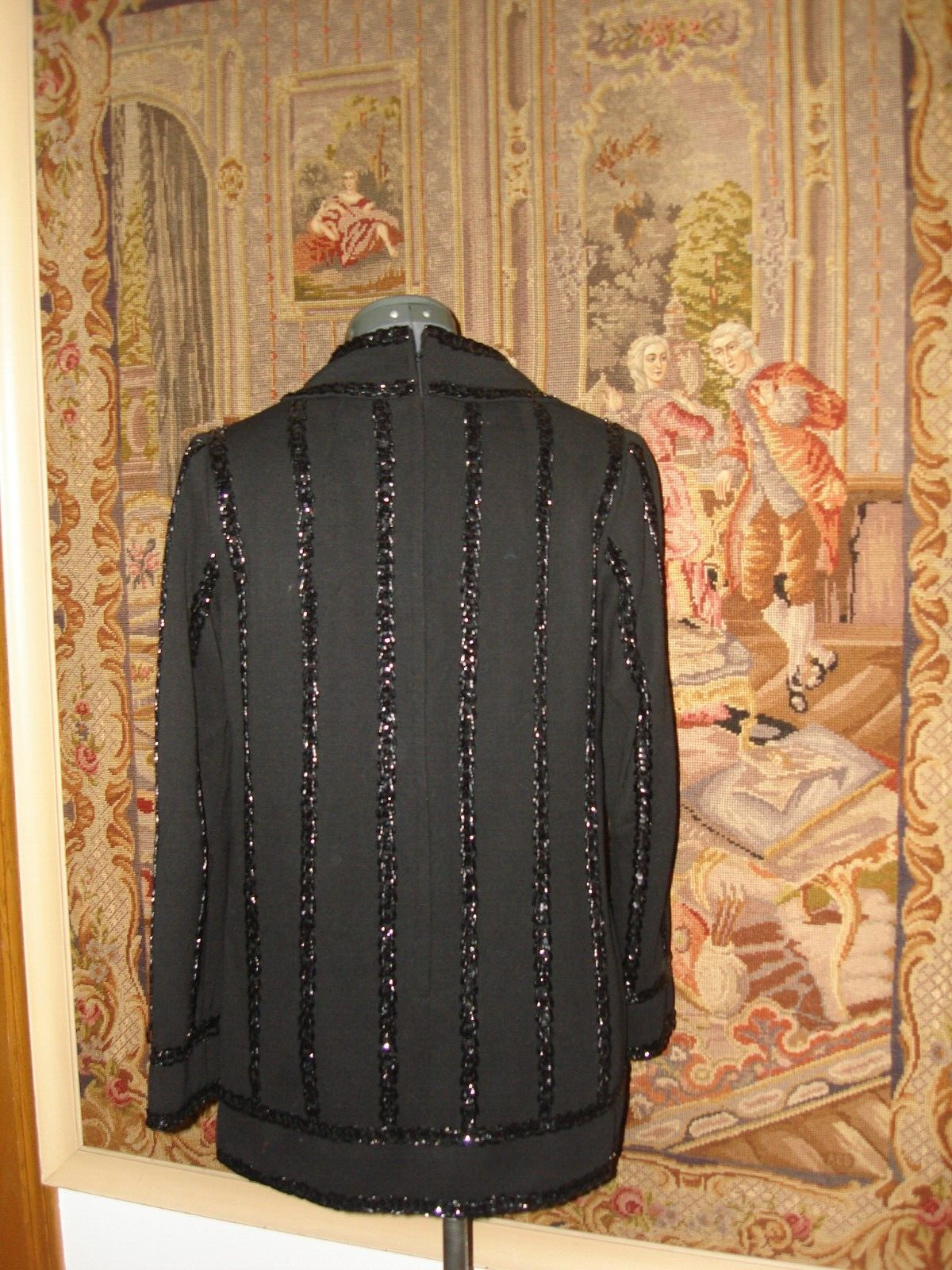 Vintage Unique 60s Palio Black Hand Beaded Sequin Virgin Wool Sweater Bluose M
