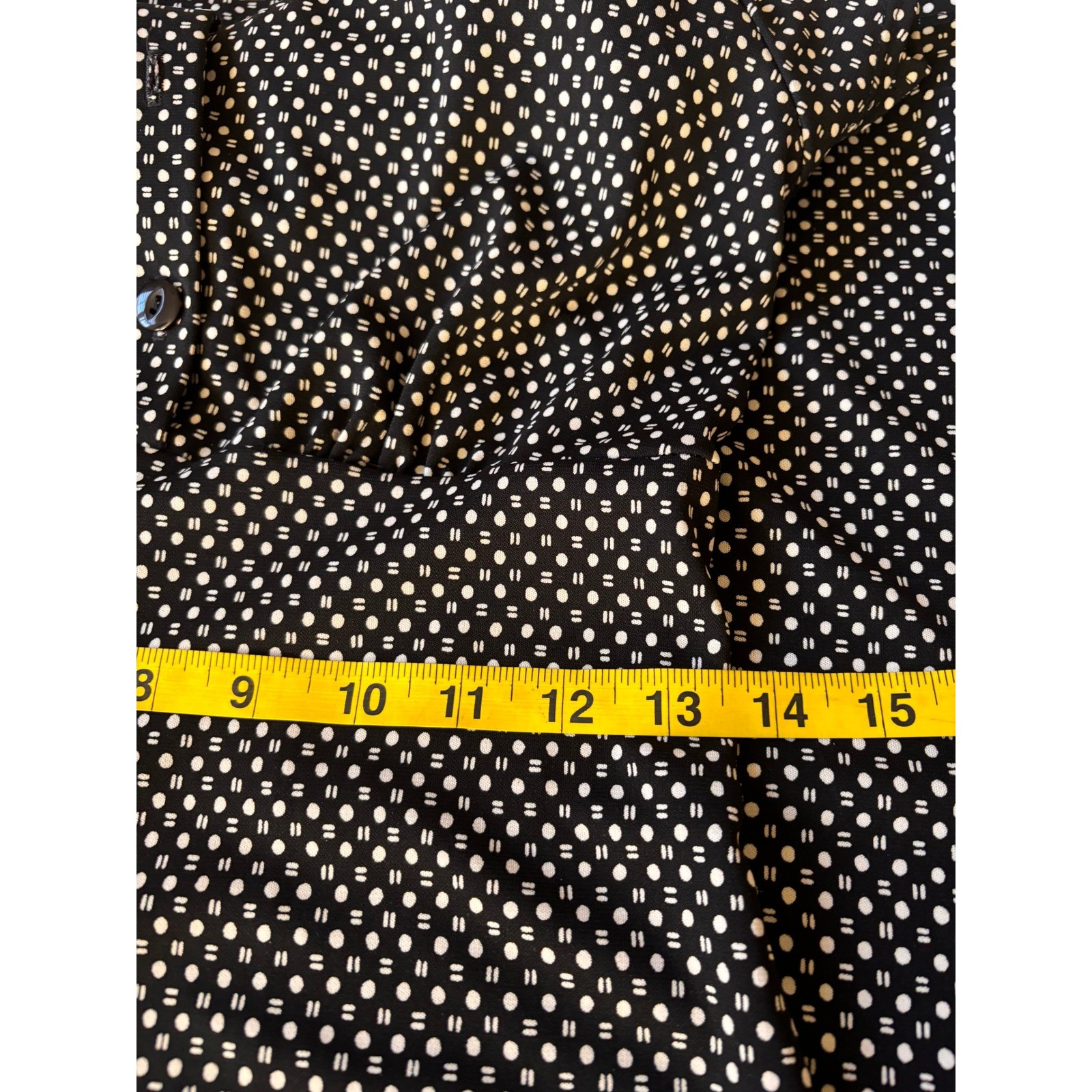 Polka Dot Geometric Byer Too! Collared Empire Waist Dress Small Black Vintage