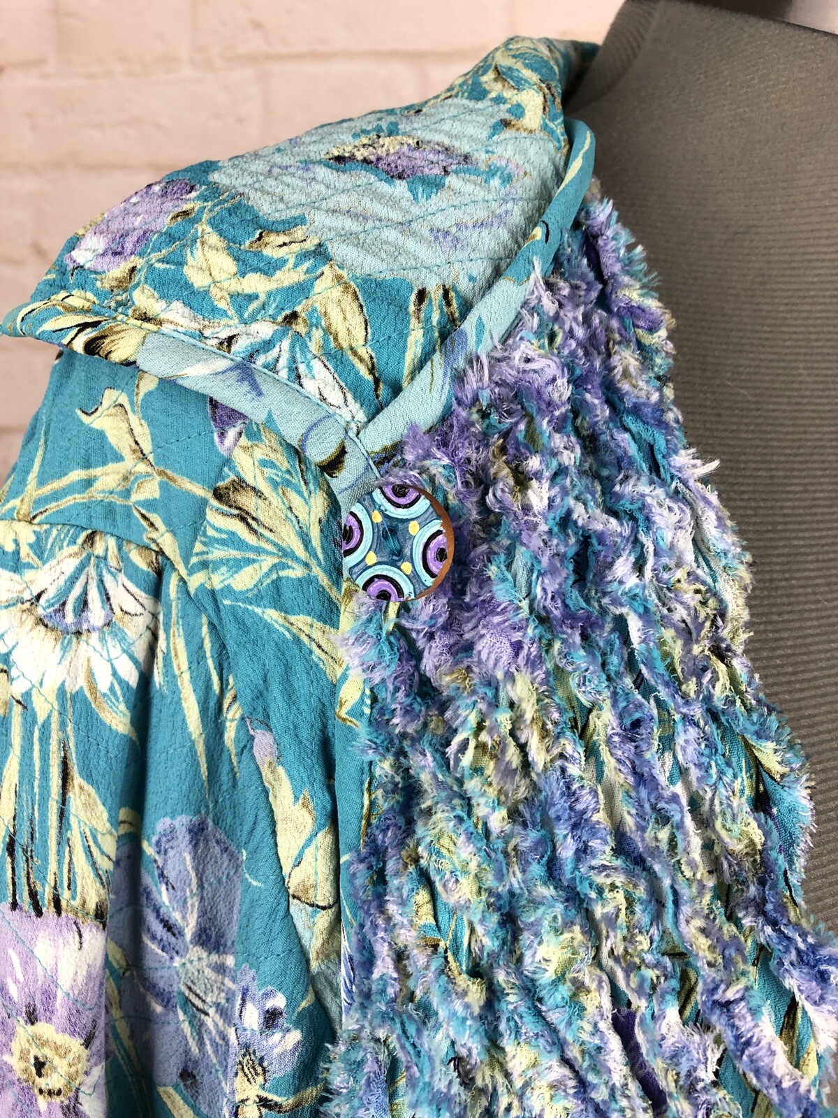VTG Patchington Reversible Cardigan Sweater Medium Floral Teal Long Slv Sweater
