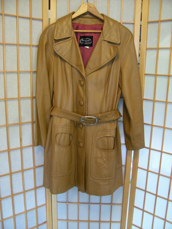 Amazing Vtg 60s SUPPLE BROWN LEATHER Buckle Waist SPY JACKET Coat EUC Womens S/M