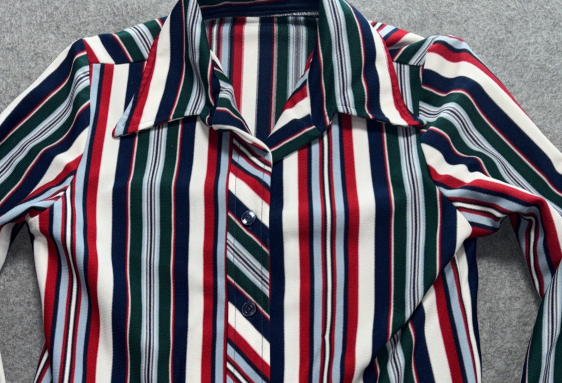 Vtg Womens Shirt S Polyester Smock Top Wing Collar Groovy 60s70s Patch Pockets
