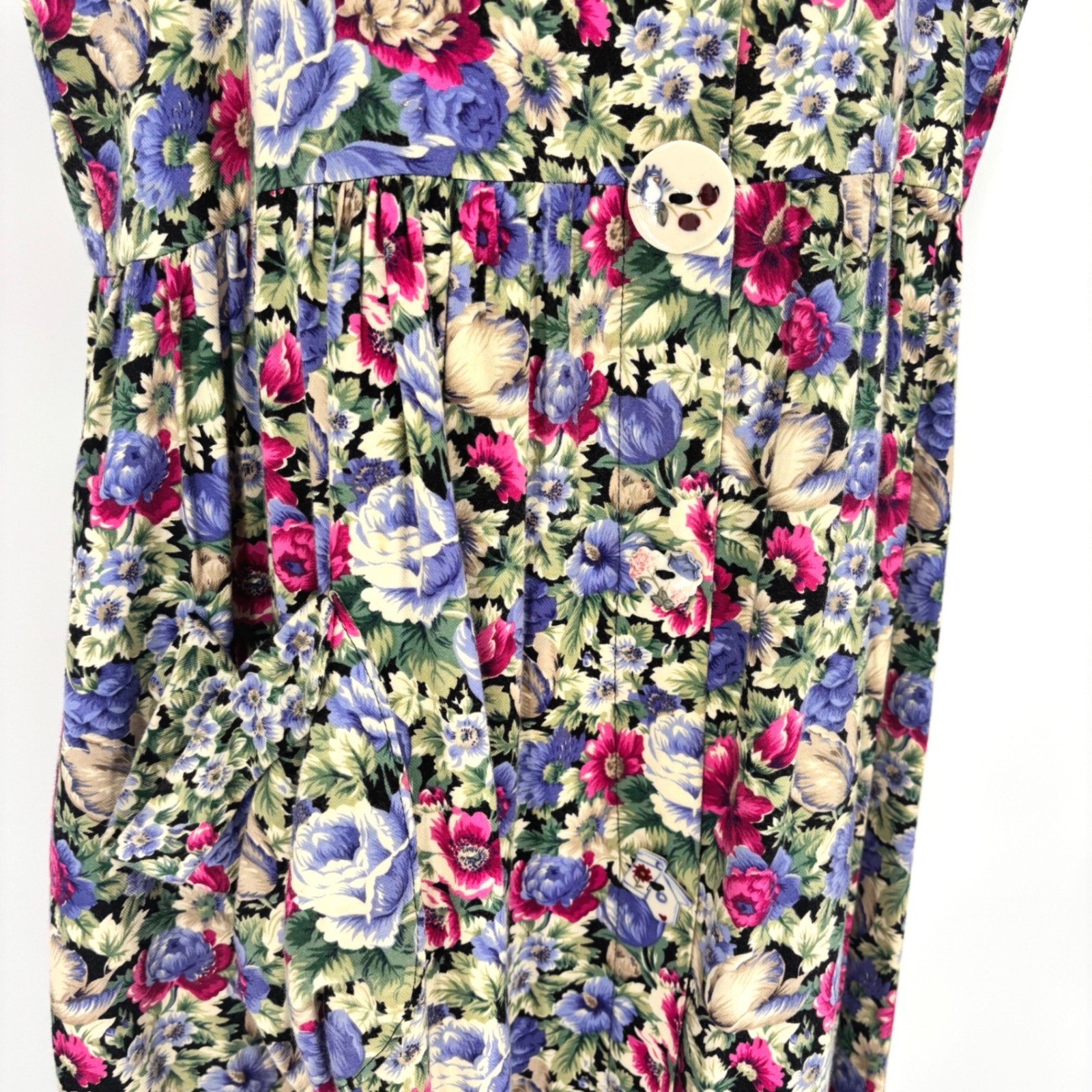 Dogwood Lane Rare Vintage 90s Floral Jumper Dress Ceramic Buttons Womens M