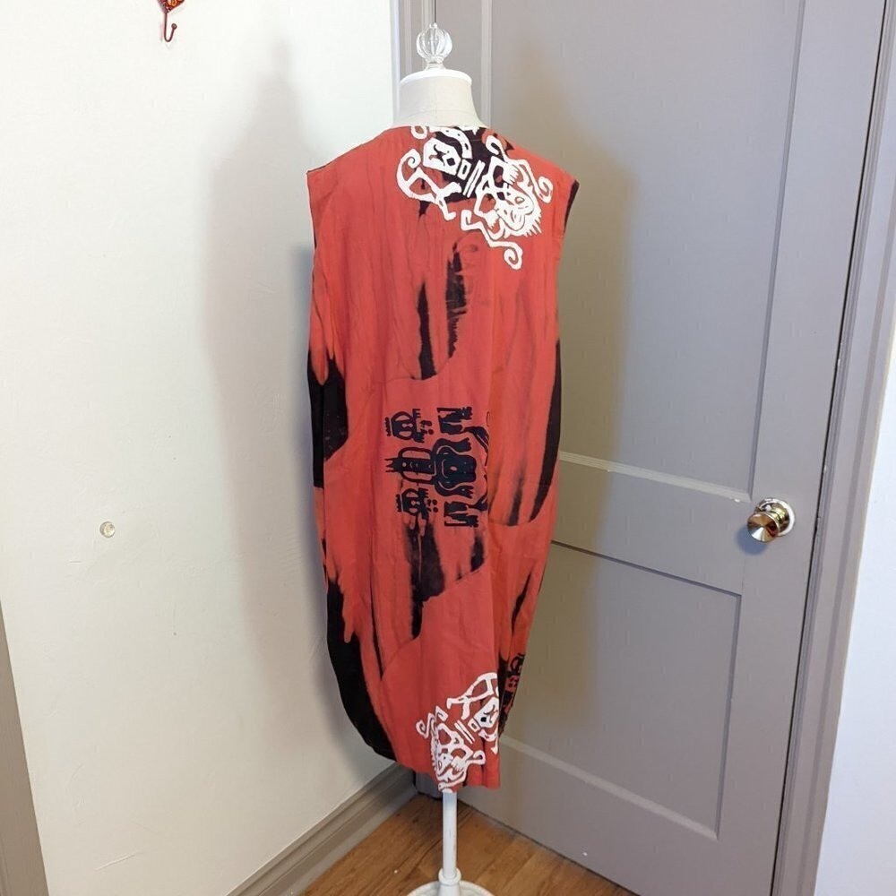 Batik Beaded Lagenlook Robe Duster Vest Dress Rayon 90’s Vintage Bali Sensation