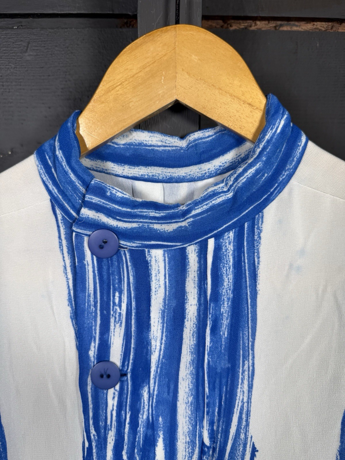 Pauline Trigere dress 80s vintage Saks Fifth Avenue smock neck front button up