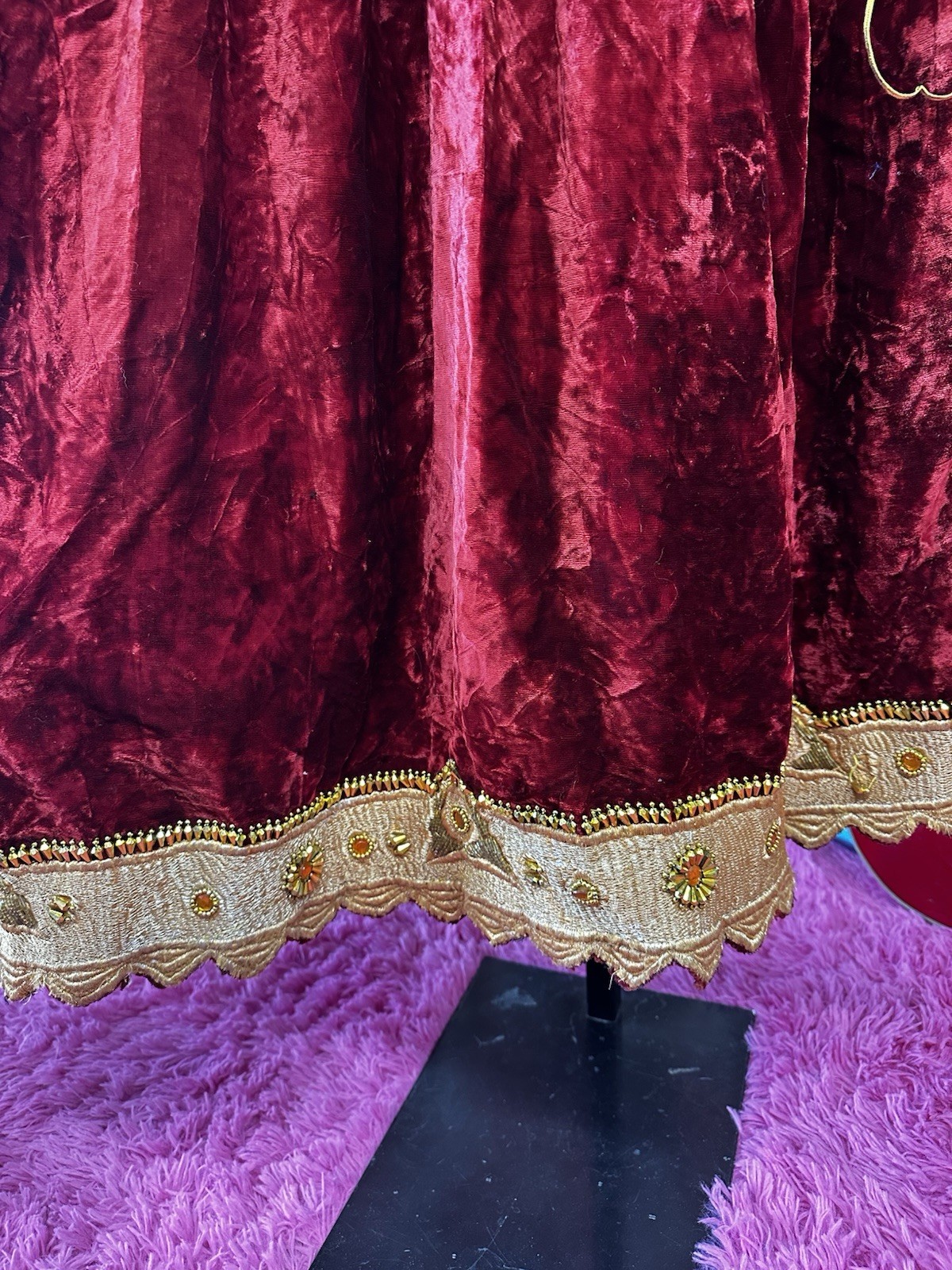 Handmade Women’s Red Velvet Gown Embroidered Beaded 1960’s Vintage Regal Costume