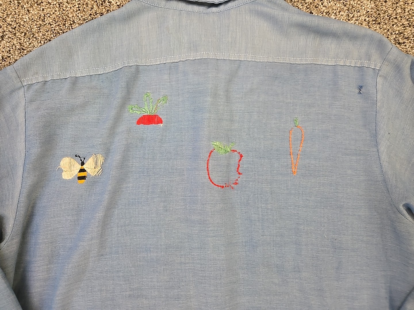 Big Mac Vtg 60s 70s Hand Embroidered Chambray Button-Up Shirt Womans Sz Large