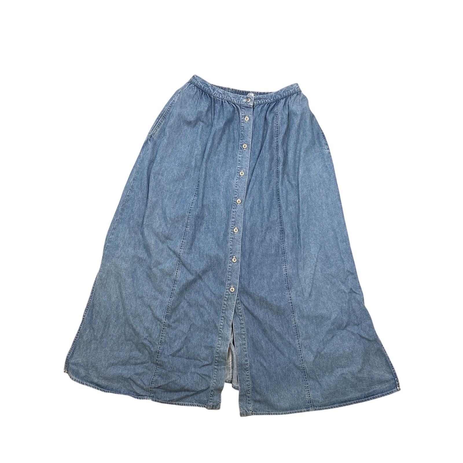 Vintage Essential Elements Denim long Jean Skirt button up maxi A line Large