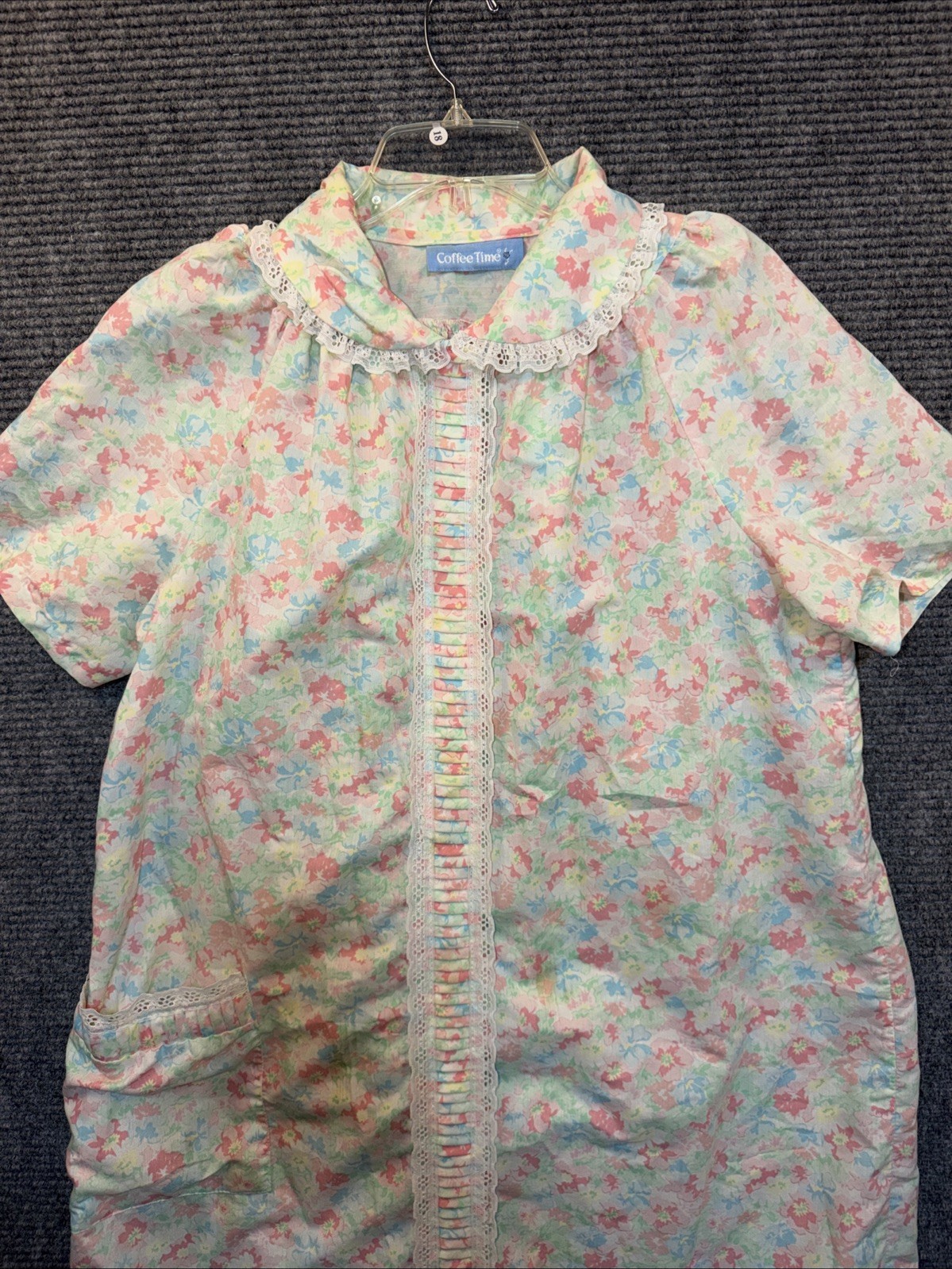 Vintage Coffee Time Floral House Dress Muumuu Cottagecore Snap Front Pastel