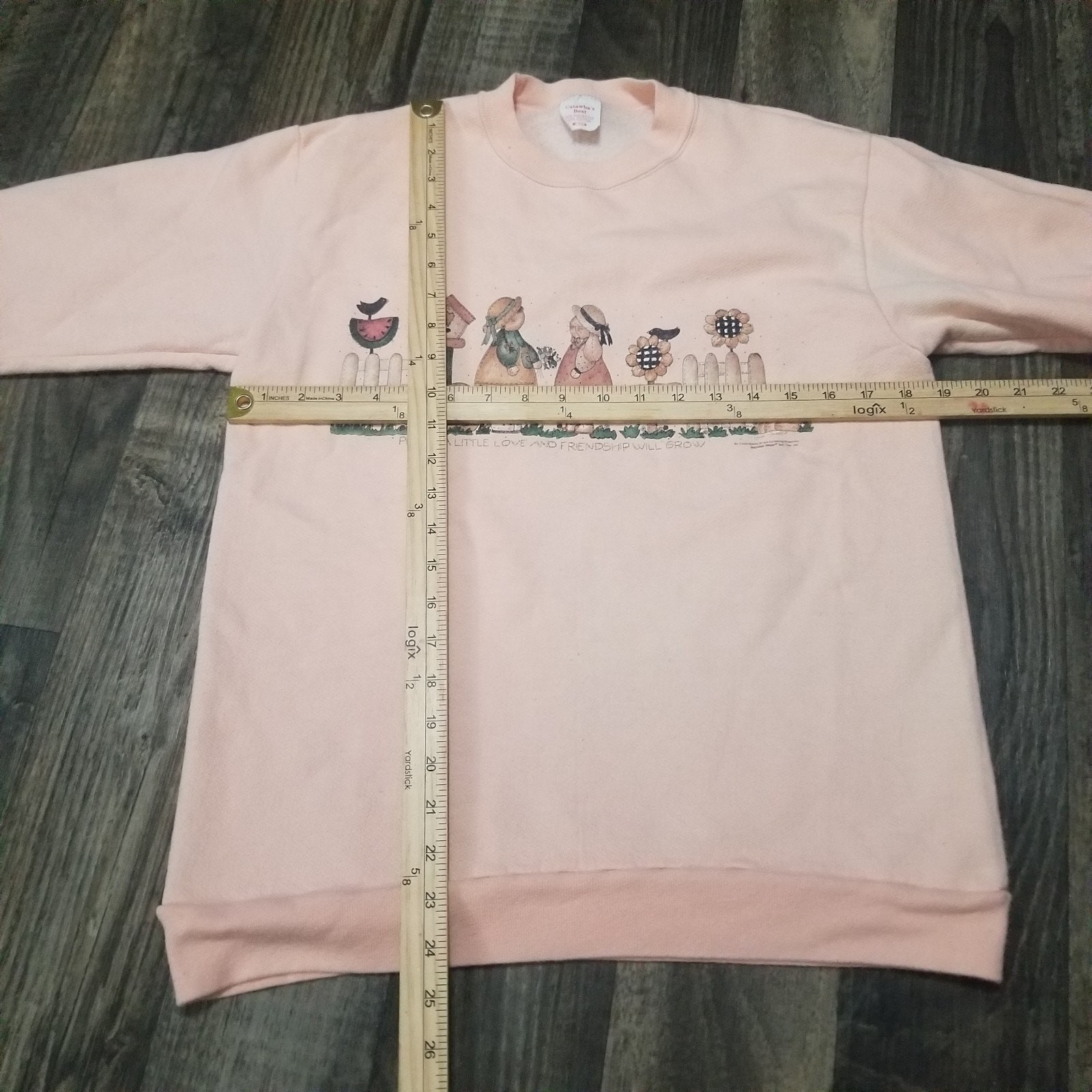 Vintage Womens Impulse Wear Sweatshirt Medium Crewneck Pink Rabbits And Plants