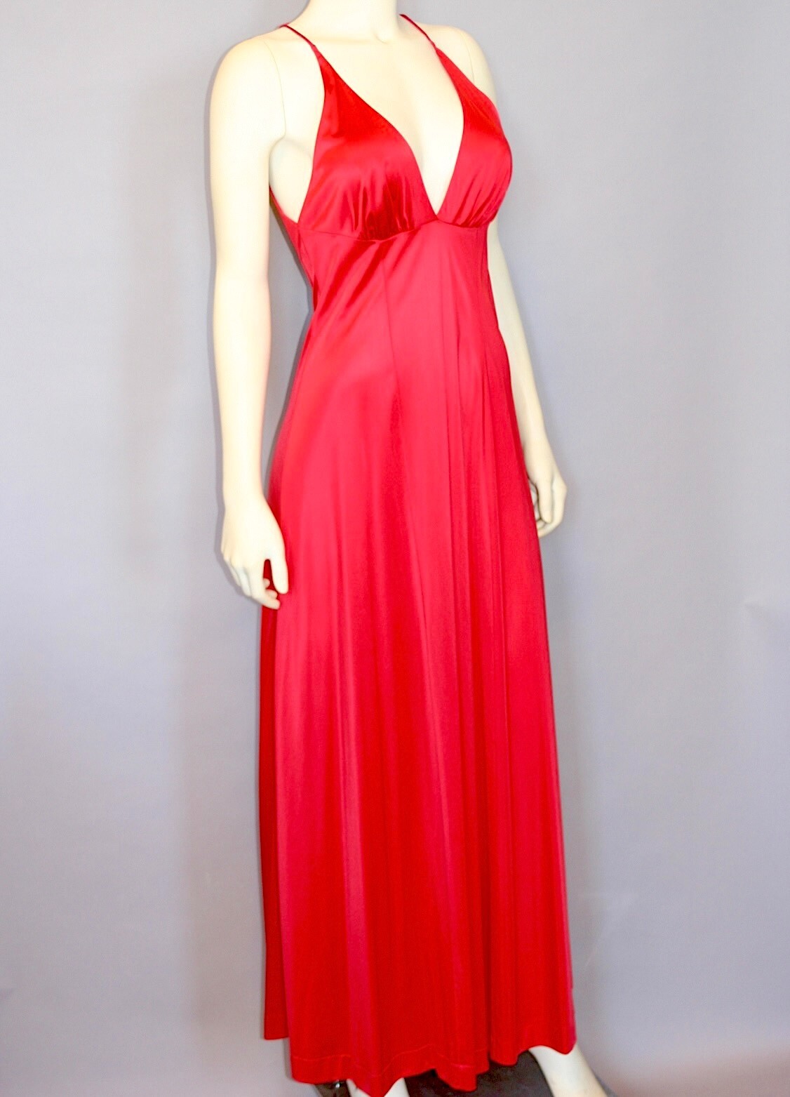 Vintage VANITY FAIR 60s Sexy Plunge Red Long Maxi Slip Dress Night gown 32/S