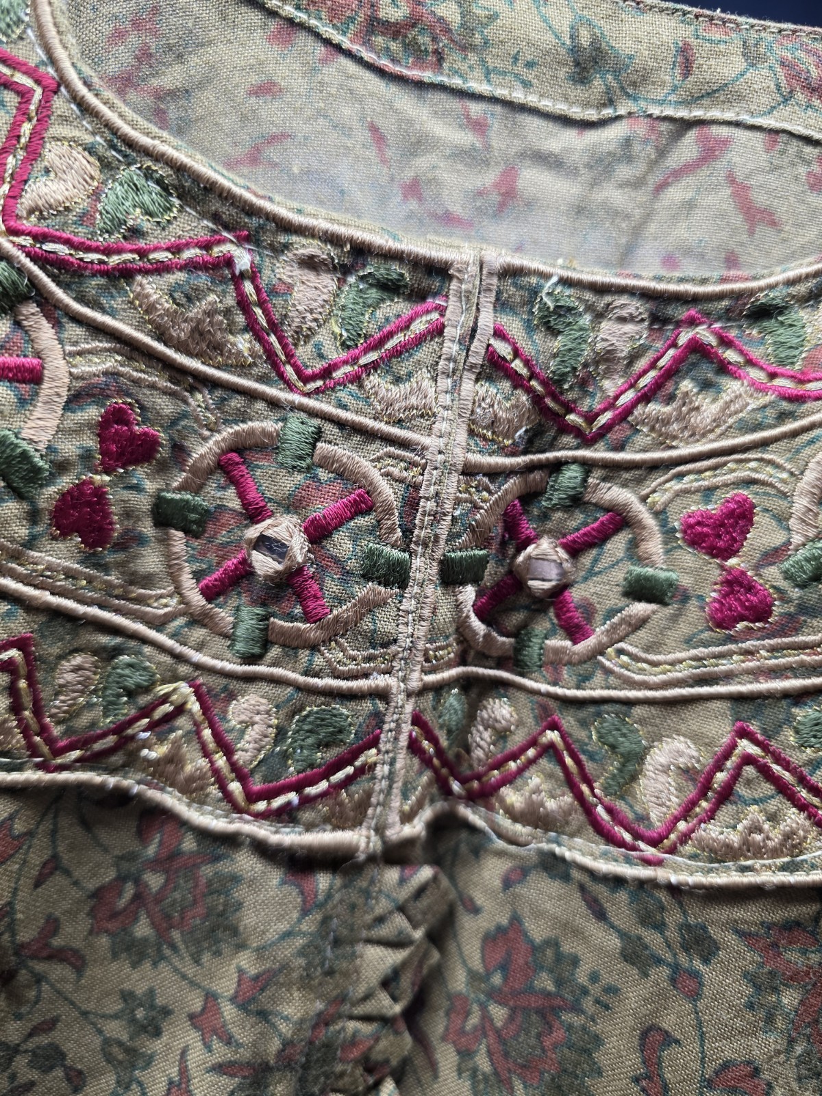 🔥 VTG Handmade Folk Art Dress Mirror Work Shisha Embroidery Floral Block Print
