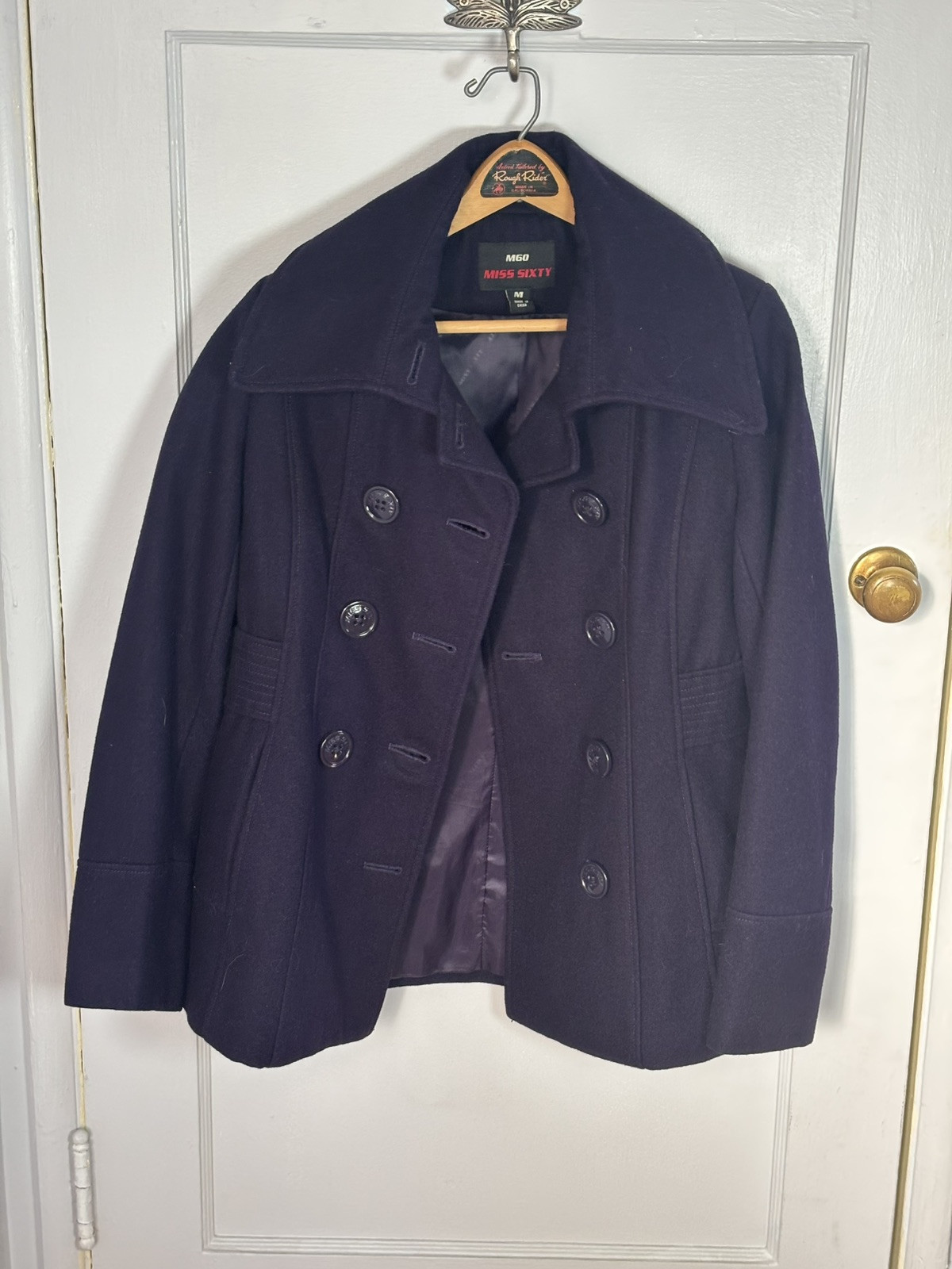 Vintage Y2K M60 Miss Sixty Pea Coat Jacket Purple Wool Fine Tailored Goth Size M