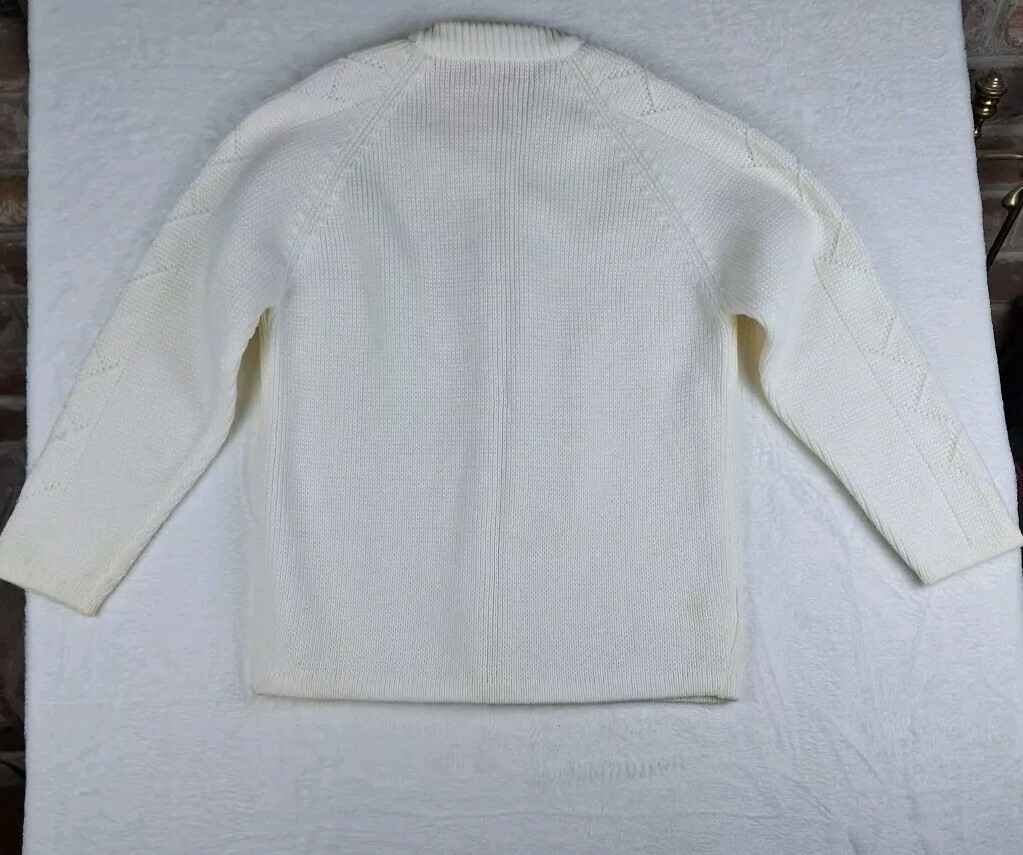 Vintage 60s Sears Womens Cardigan Button Up Sweater Knit Acrylic White Size 38