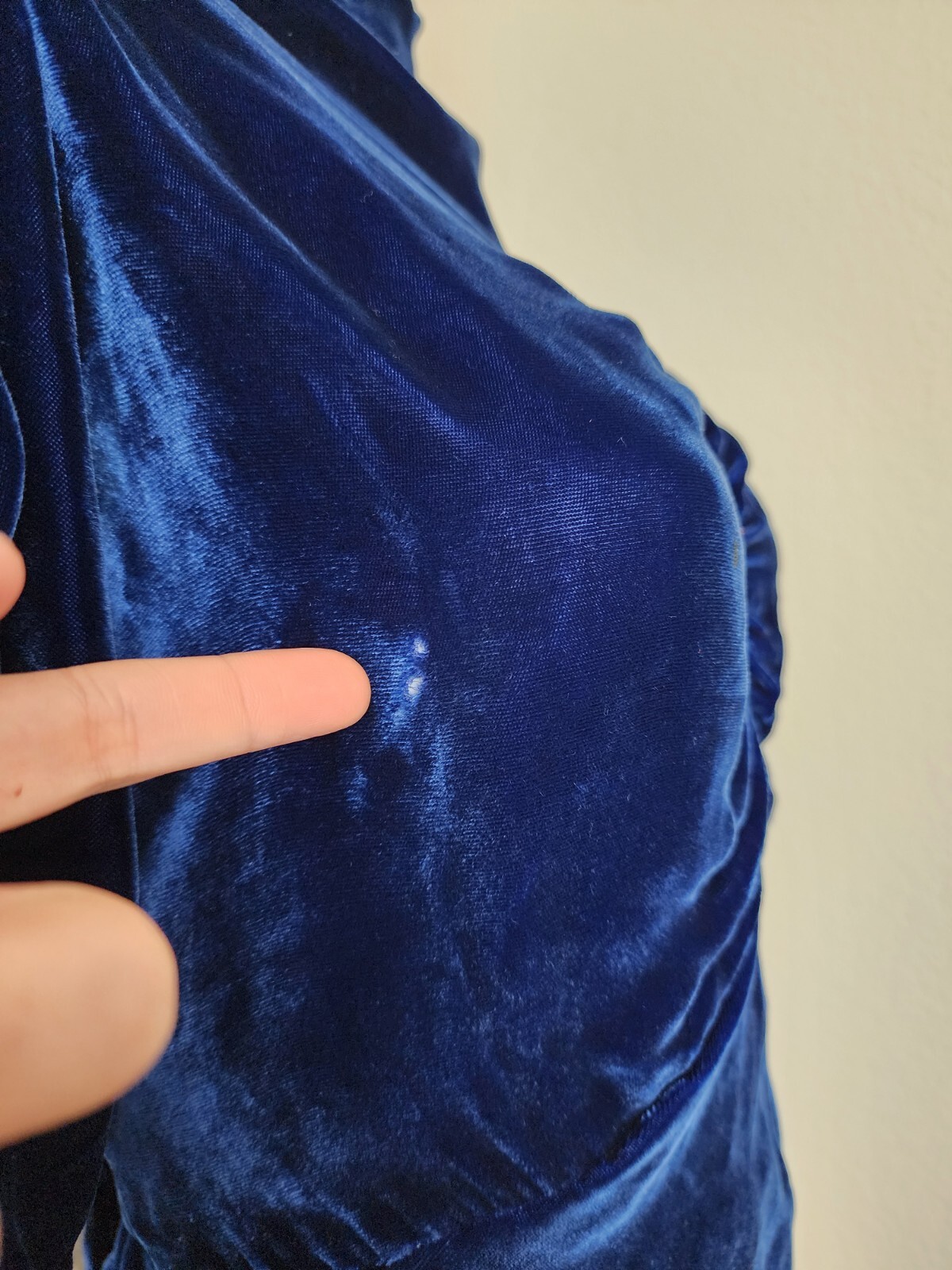 Vintage 1930-40s Blue Velvet Puff Sleeve Maxi Gown Dress XS Read*