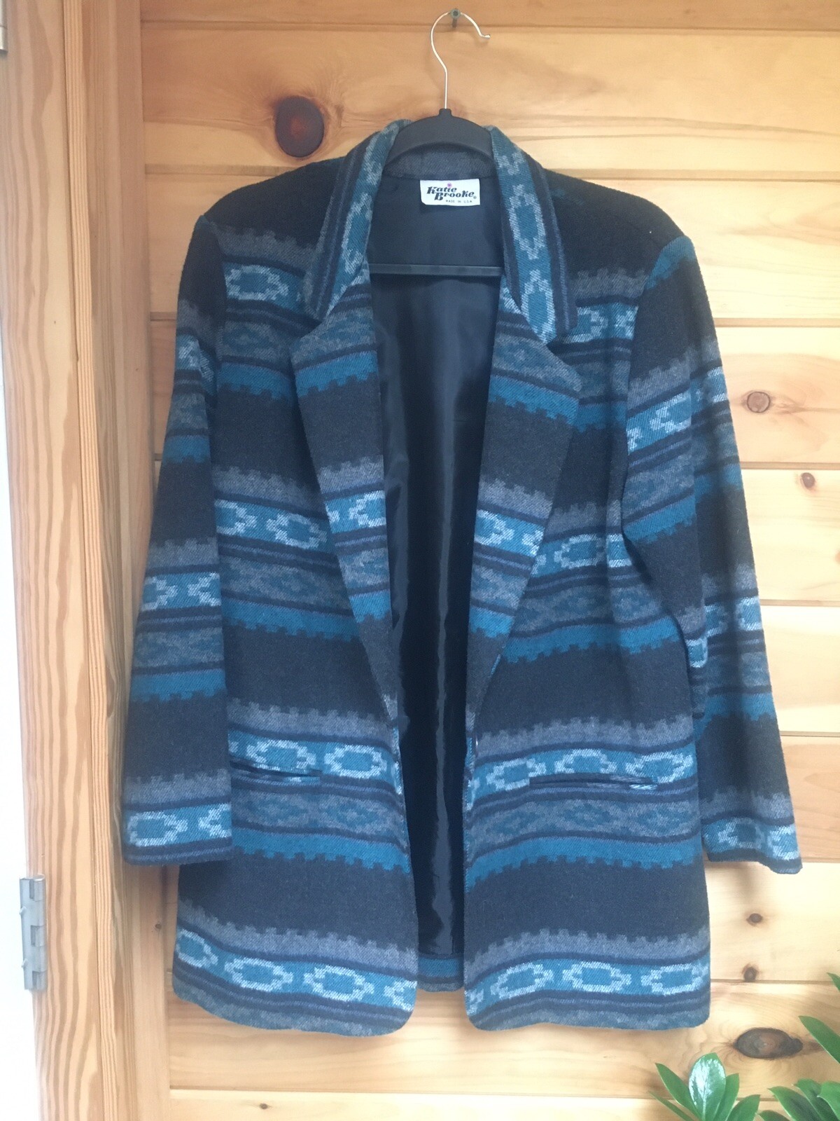 vintage 90s Western Wear Blue Blazer Katie Brooke Wool Acrylic Size 10 Large