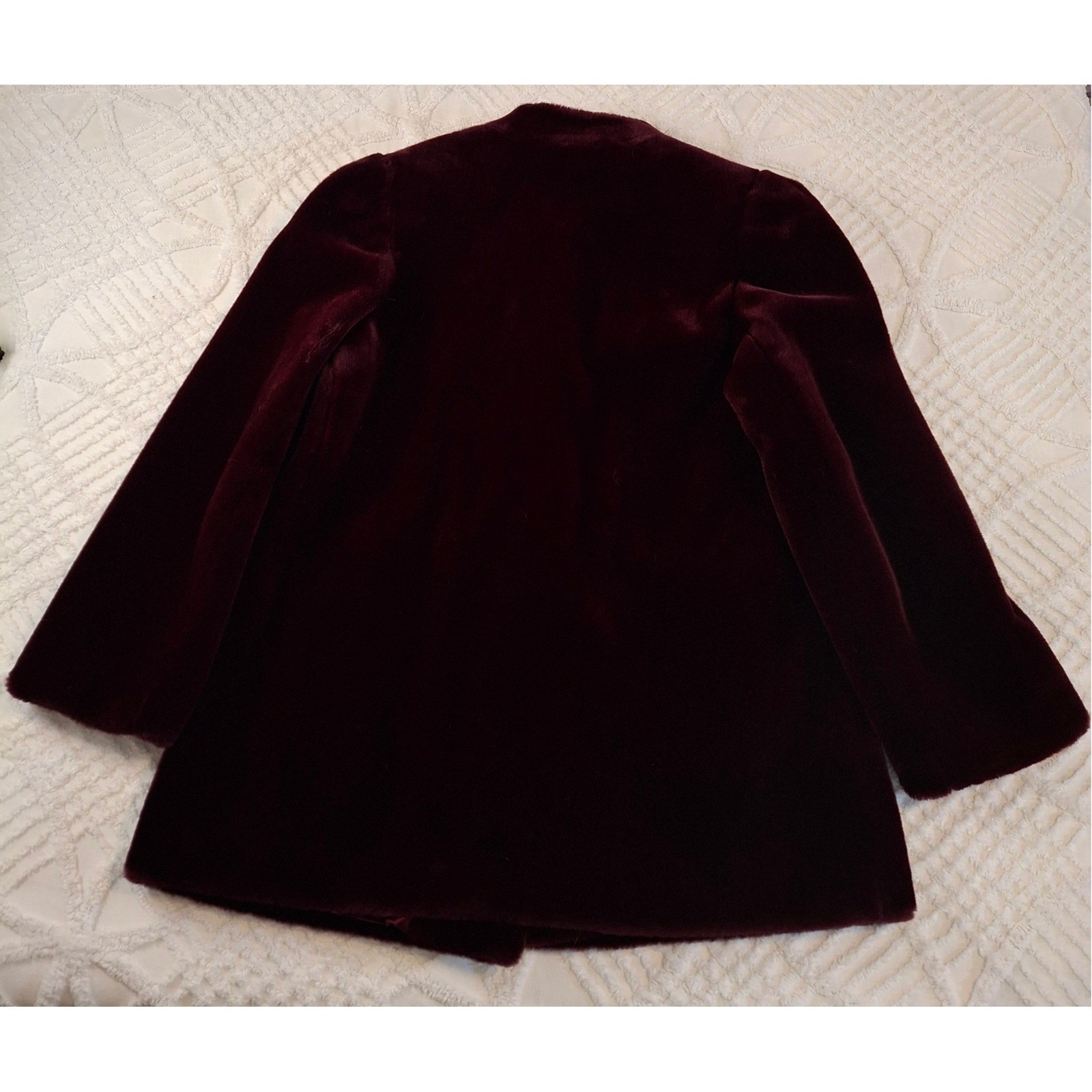 Vintage Sasson Medium Burgundy Faux Fur Coat Glenoit Made in USA Wine Red Glam