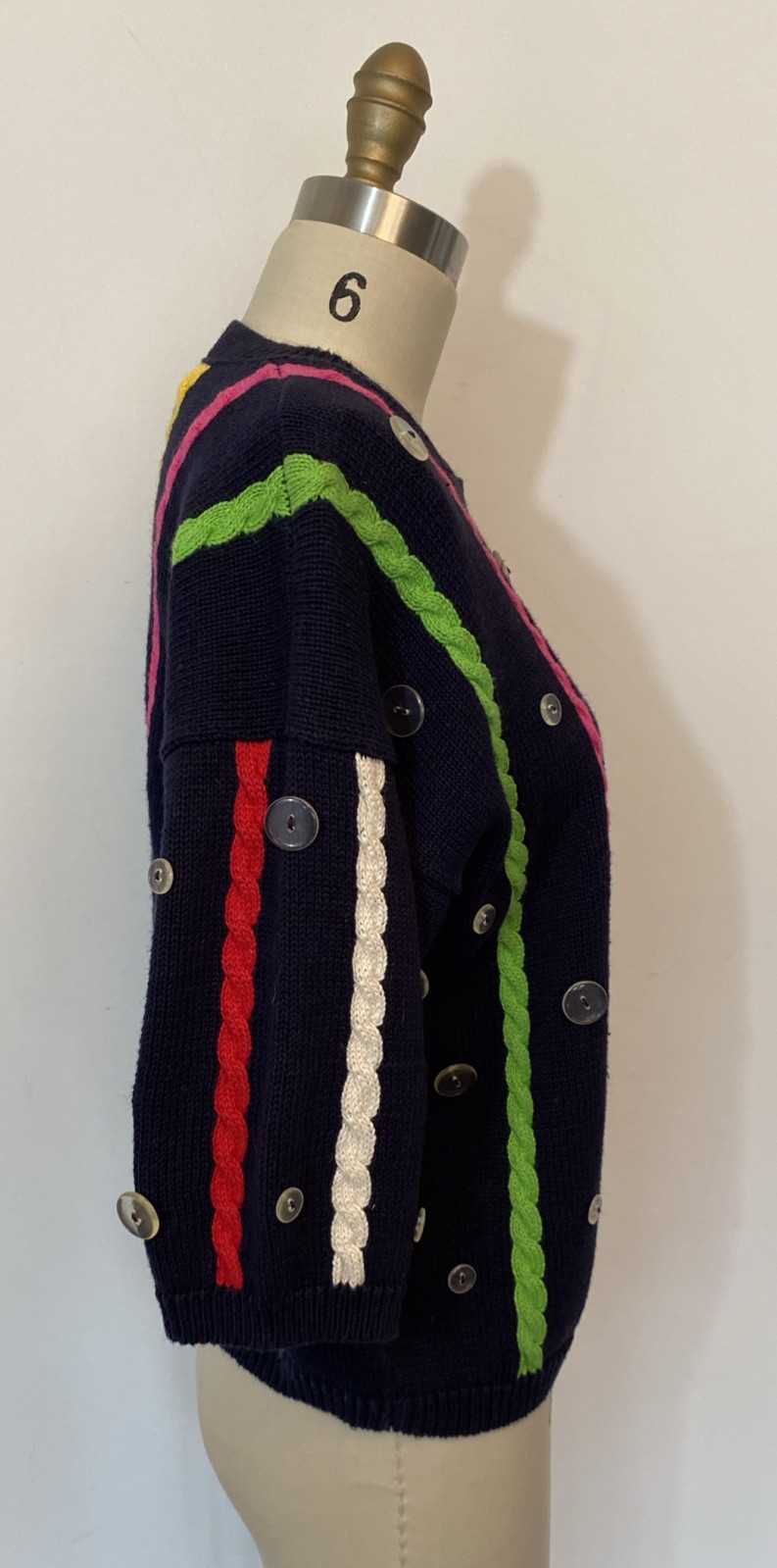 VTG Chaus Cotton/Ramie Rainbow Stripe Knit Sweater Top Large Made In Hong Kong