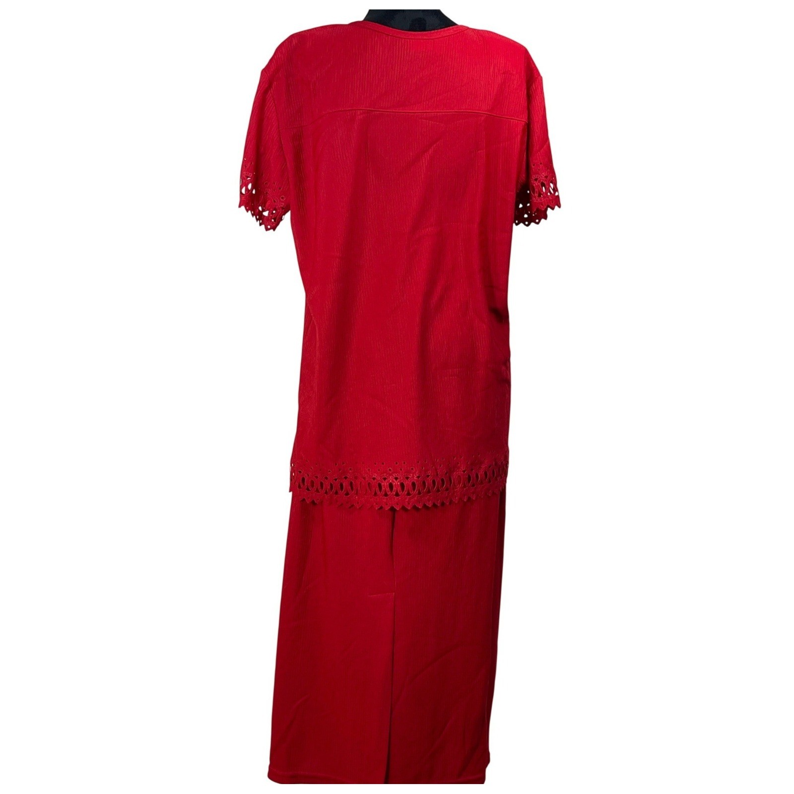 Superline USA Vintage Red Crinkle Eyelet 2pc Skirt Set Tunic Maxi Skirt