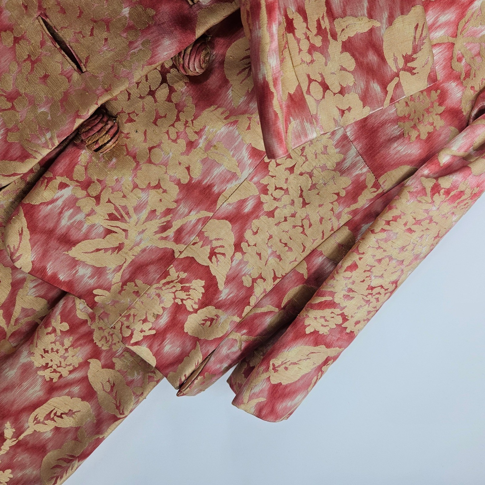 Vintage 1950s Mollie Parnis Dress Set Pink Gold Floral Brocade Office Mad Men XS