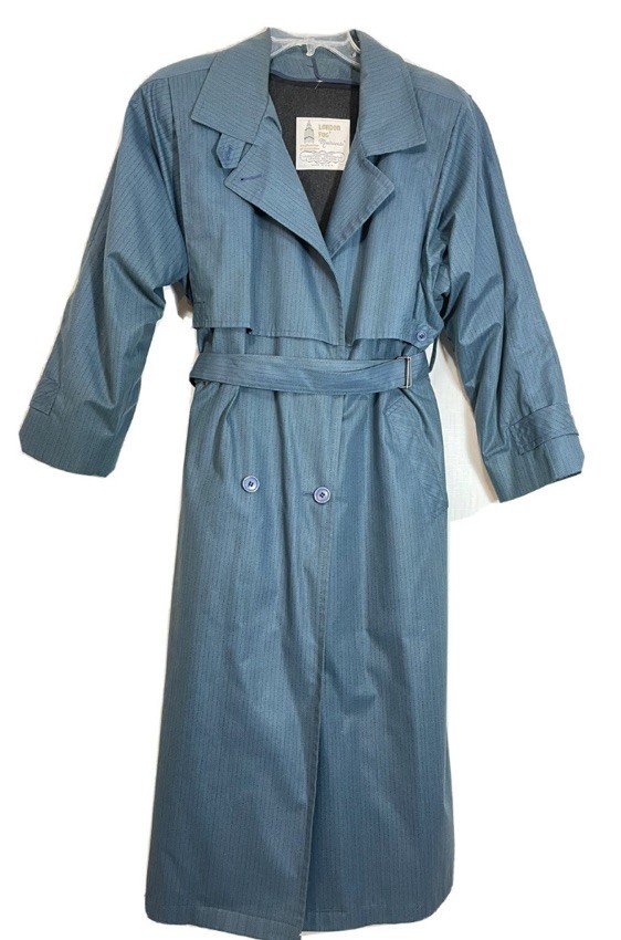 London Fog Coat Trench Long Herringbone Zip Out Liner Blue Jacket Vintage