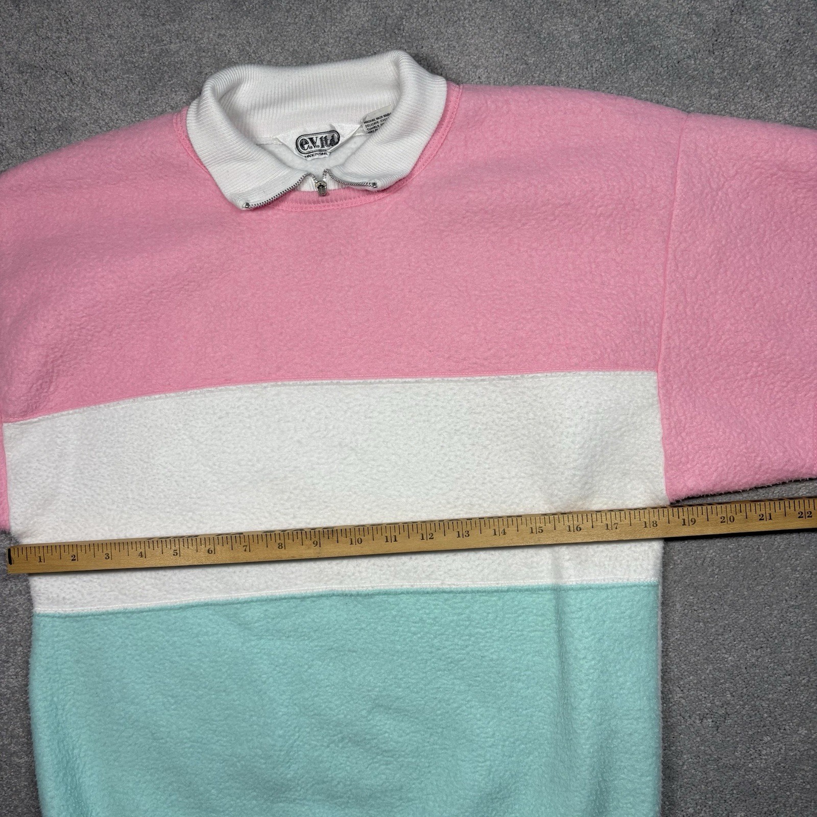 80s 90s Pastel Color Block Fleece Pullover Sweater Women’s M Vintage E.V. LTD