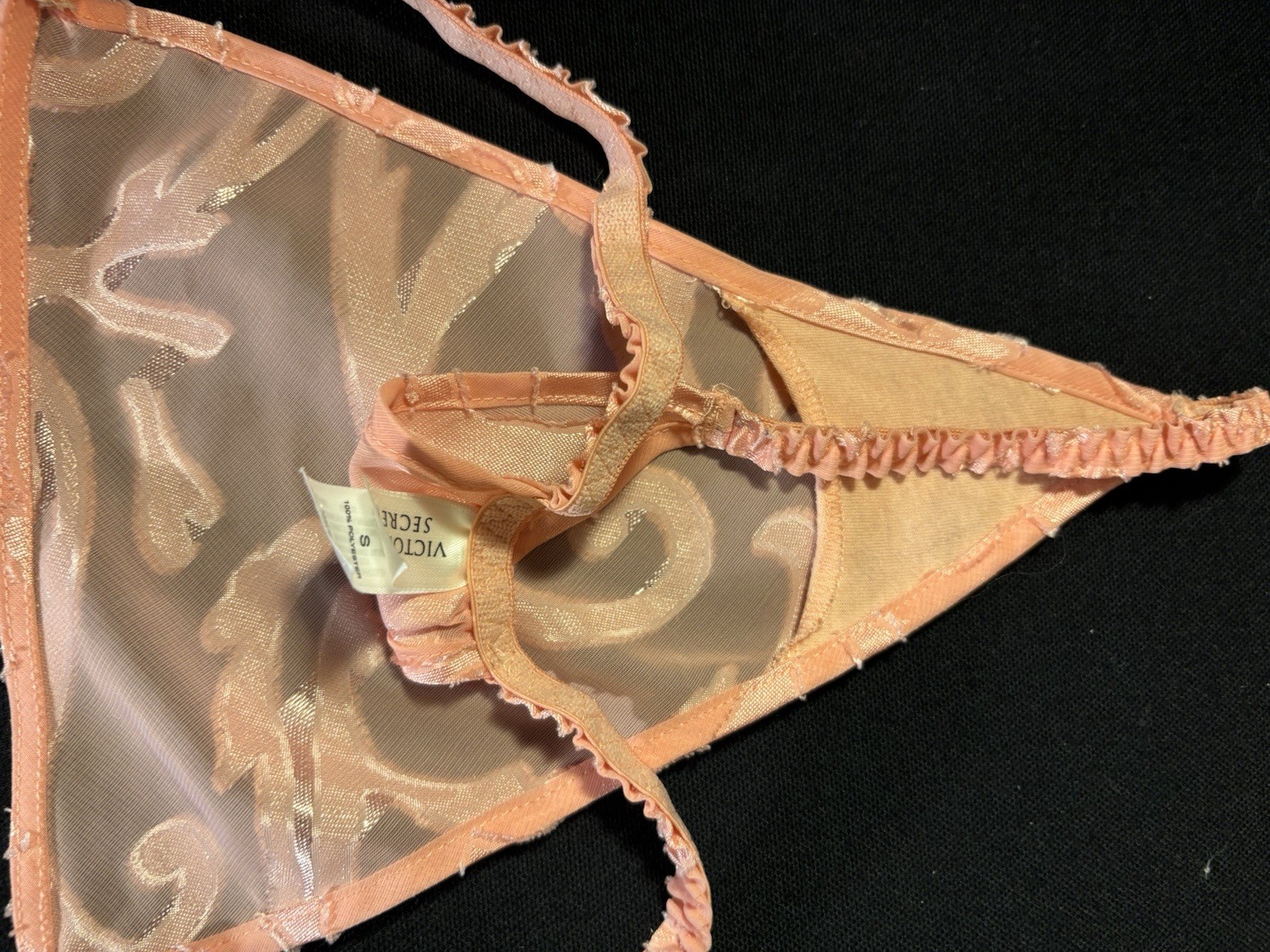 Vtg Satin Soft Burnout Nightie Thong Panties VS Babydoll Damask Sheer Gown Set S