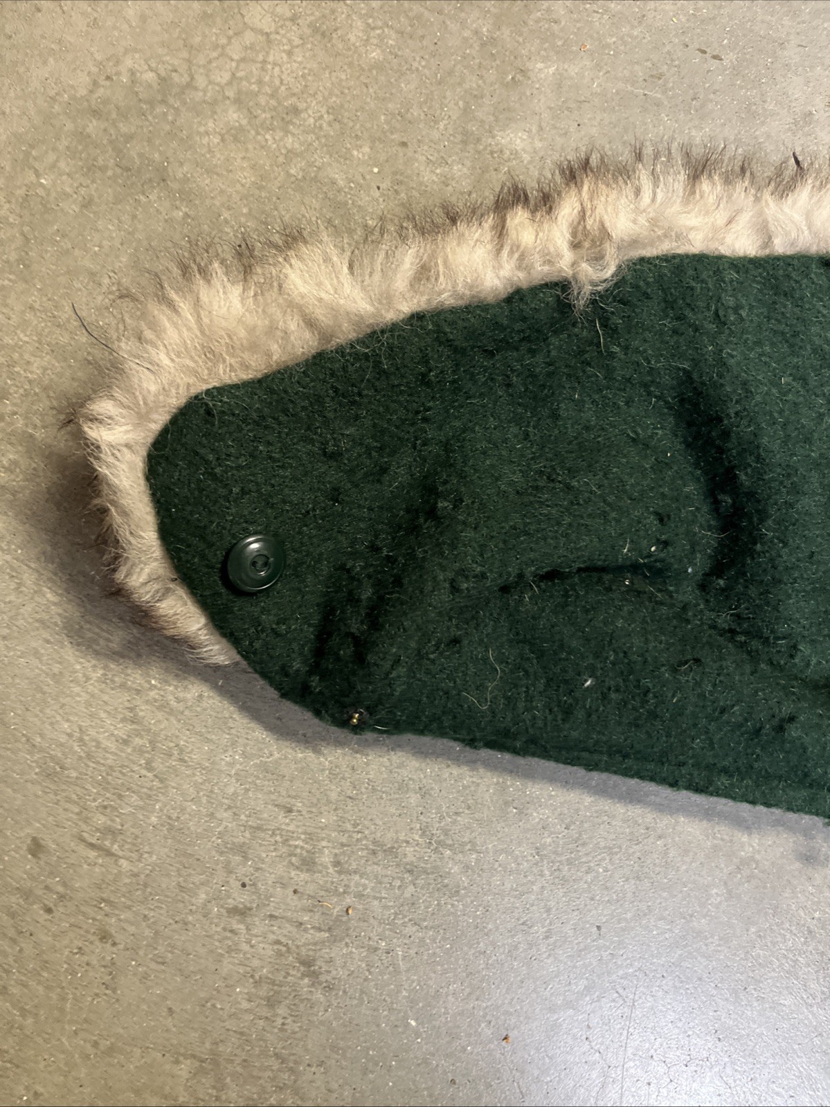 VTG 1940s Hunter Green Wool & Fur Replacement Hood Button Front Loop Attachments
