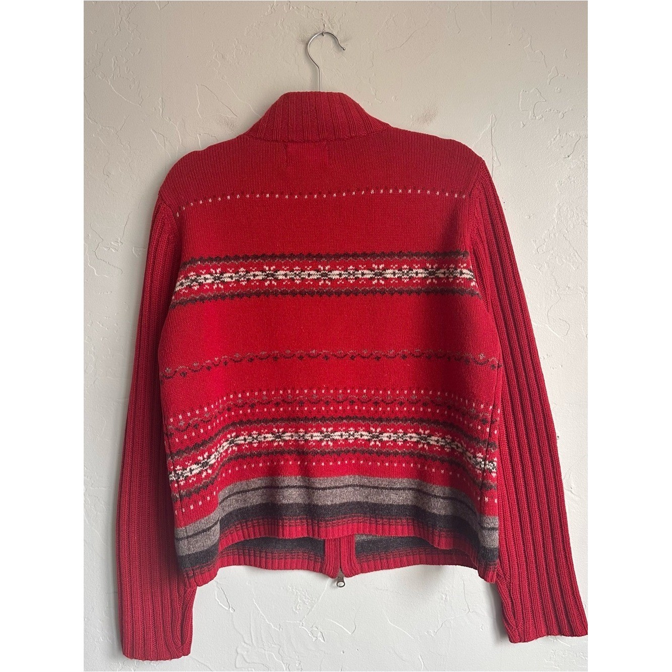 90’s VTG Eddie Bauer Legend Willow Peak Sweater Red Fair Isle Lambswool Cardigan