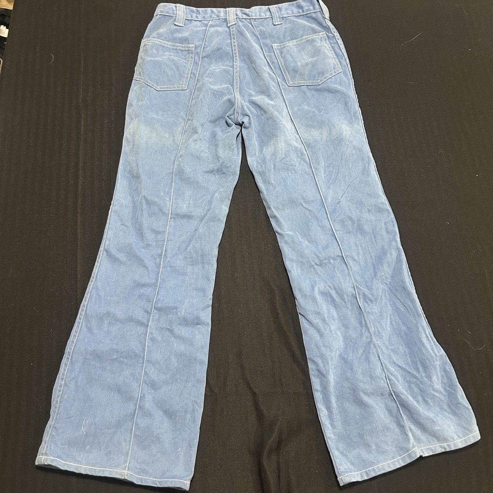 Vtg 70s National Shirt Shops Bell Bottom Flare Jeans Patch Pocket Blue Denim 33