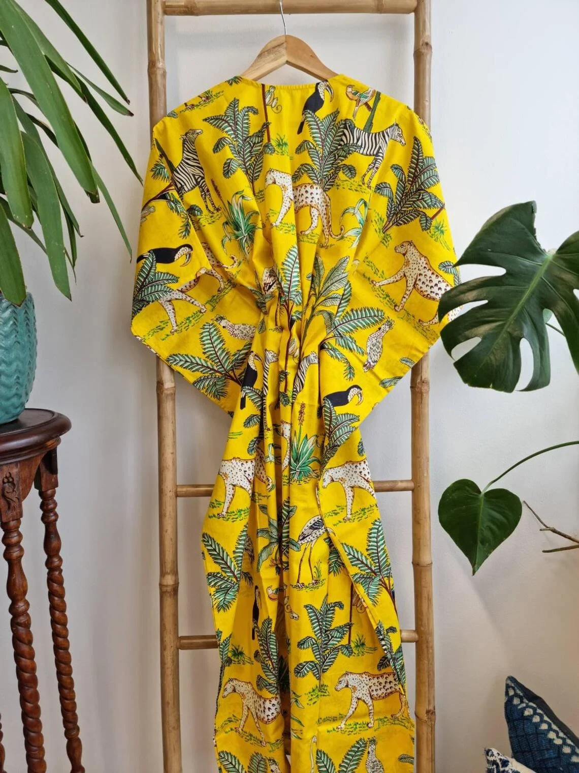 Safari Jungle Print Cotton Kaftan Dress Women Wear Night Wear Robe Beautiful