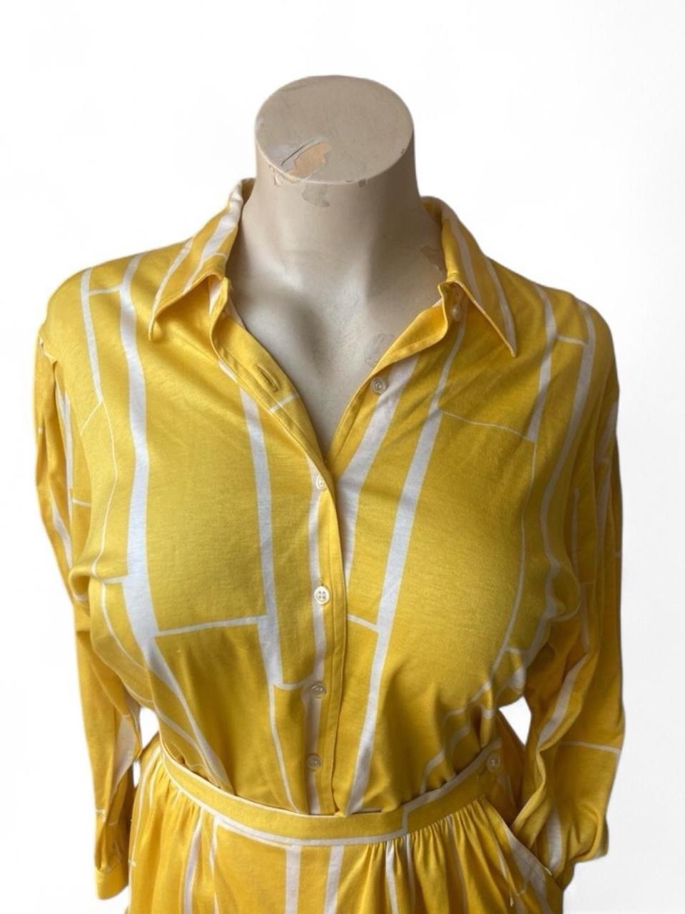 Vintage 70s/80s Jaeger London Yellow Skirt, Blouse Set W/Pockets Size 14