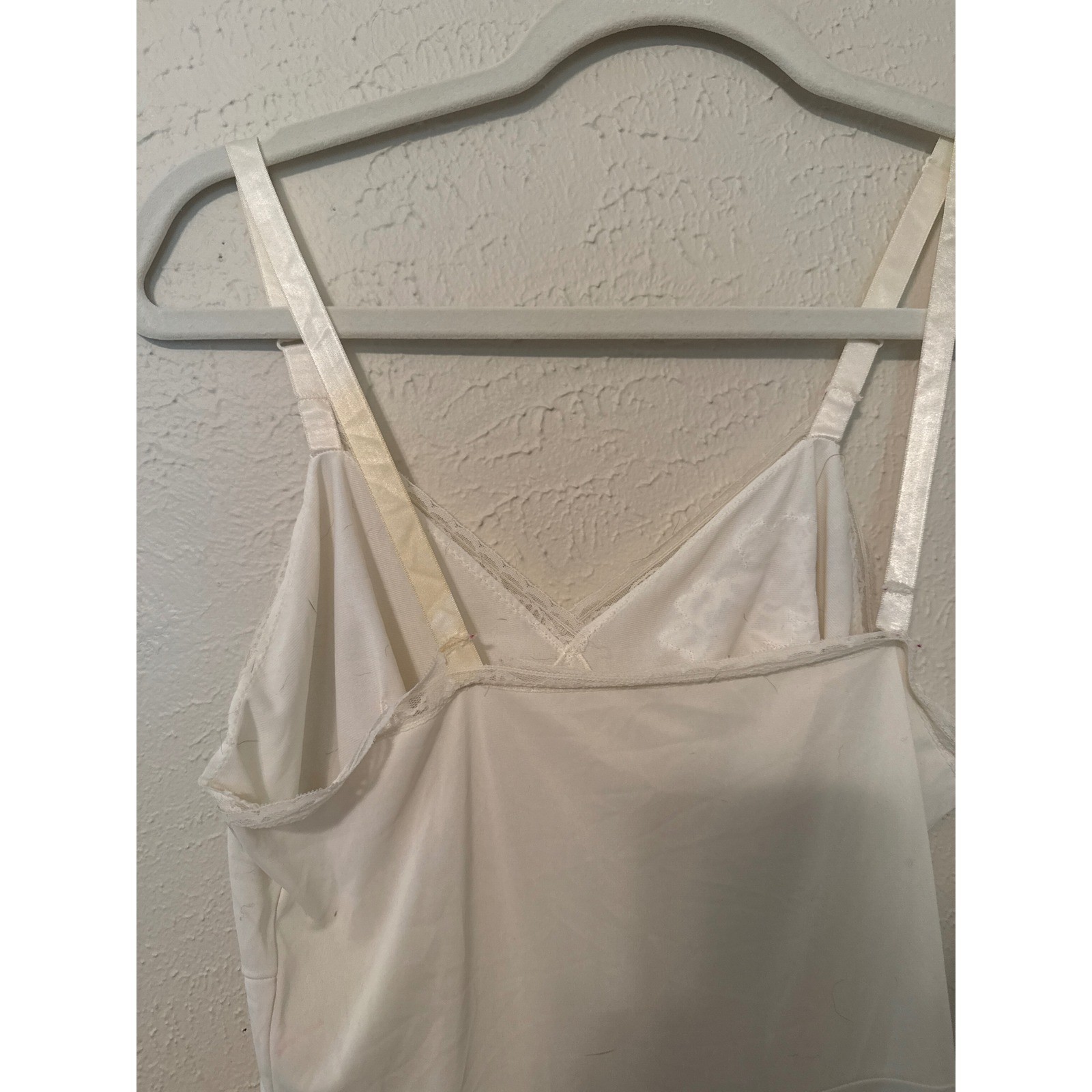 Vintage Shadowline White Nylon Antron III Full Slip Lace Trim 34 Short