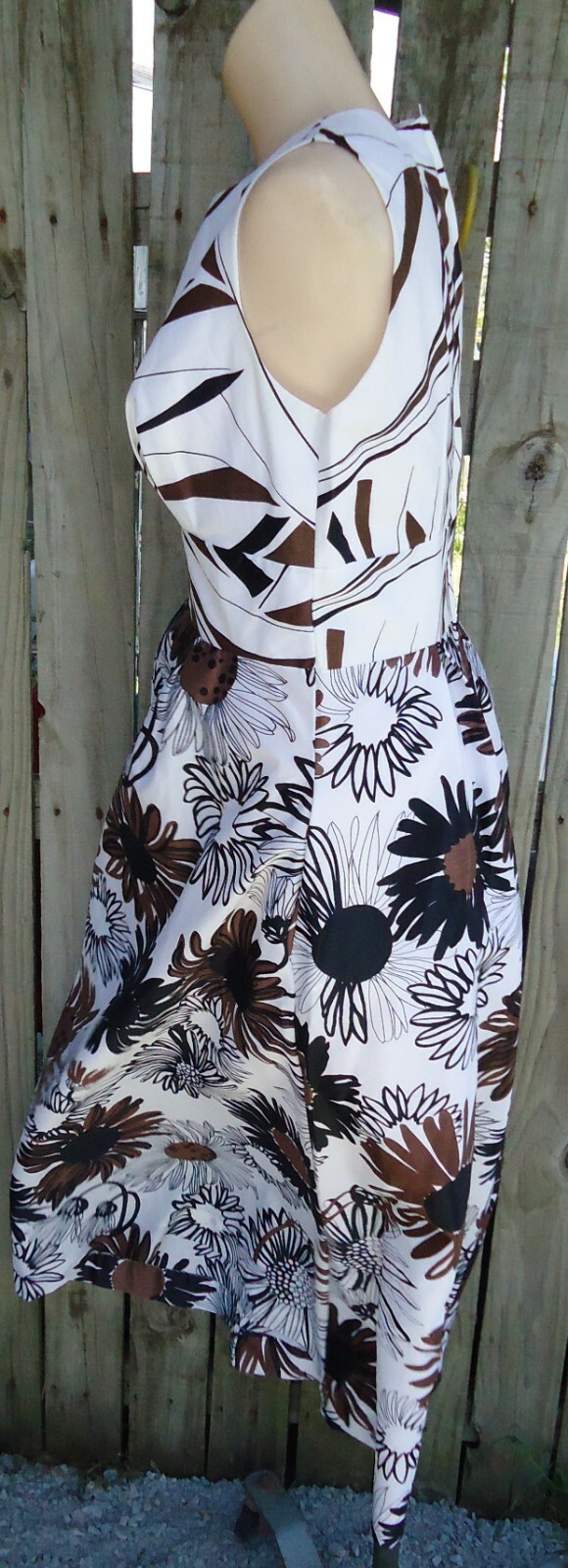 NOS Vtg 70s MidCentury Sleeveless White Brown Black Floral Maxi Dress sz 14