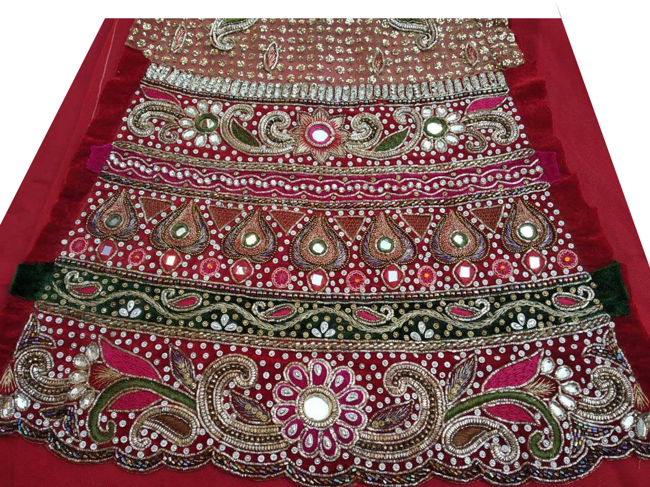 Vintage Indian Hand Bead Rhinestone RED COLOR LEHANGA PATCH ART CRAFT 1FREE ON 5