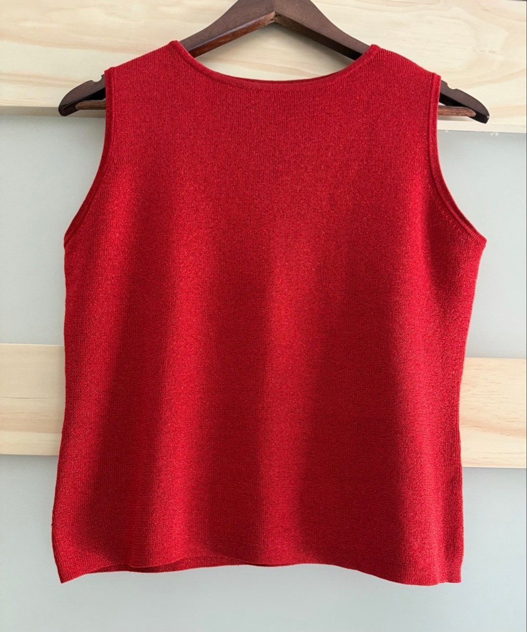 Vintage Euro-X Red Silk Metallic Knit Tank Top Sleeveless Shimmer Shell L