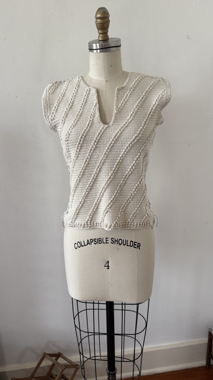 Antique/Vintage Art Deco Popcorn Rayon Hand Crocheted Knit Ribbon Trim Top XS
